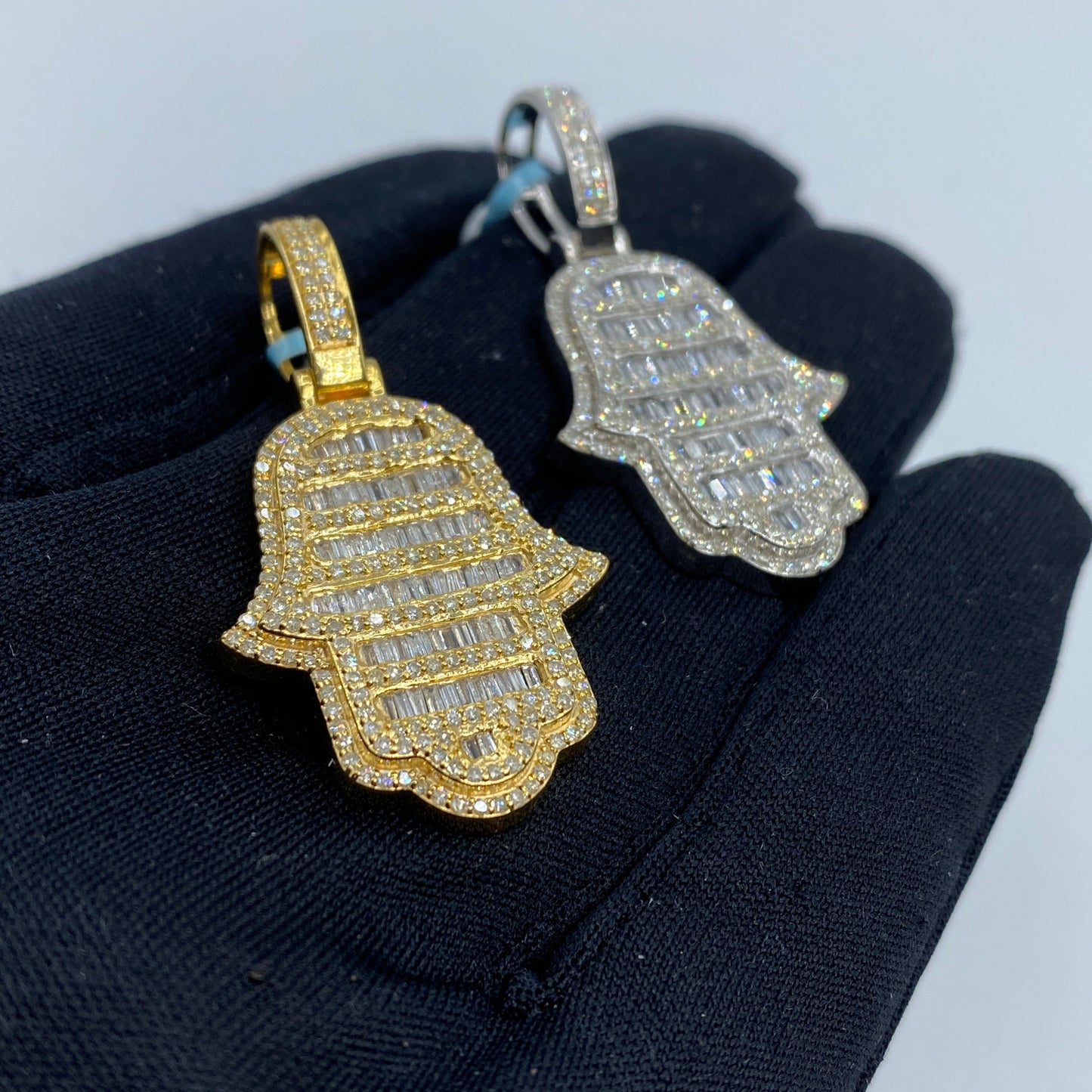 14K Hamsa Diamond Baguette Pendant