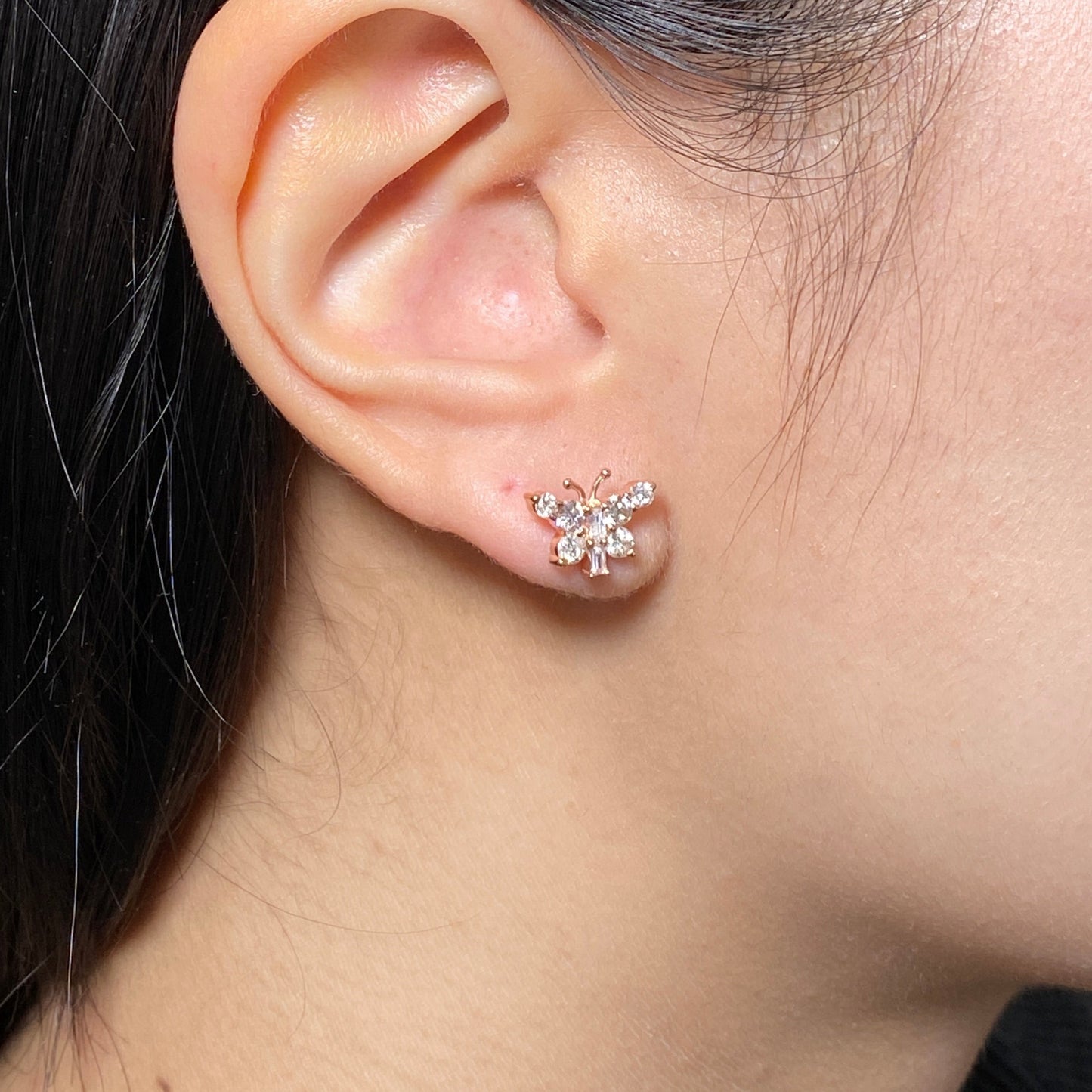 14K Butterfly Diamond Baguette Earrings