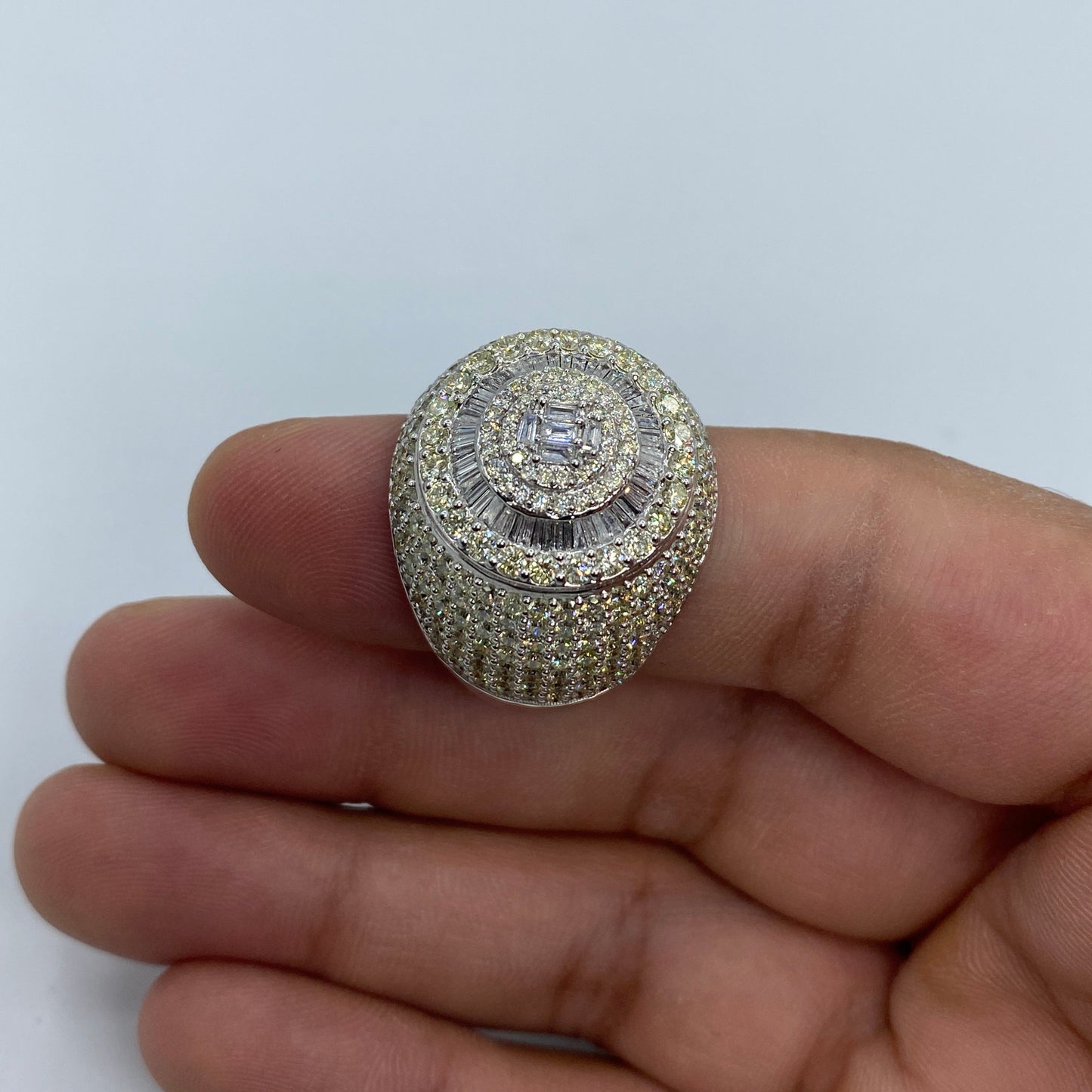 14K Circle Dome Diamond Baguette Ring
