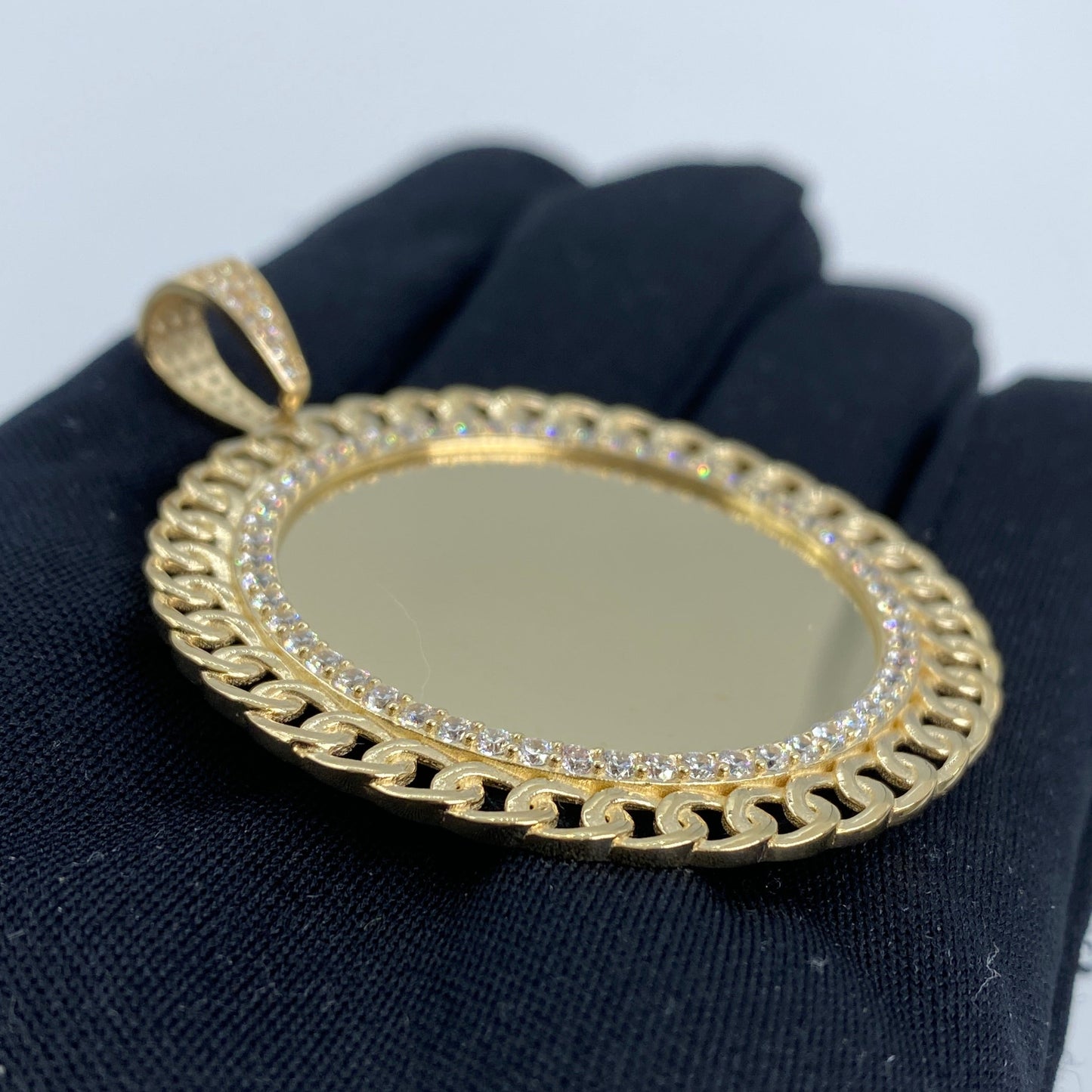 14K Cuban Round Picture Photo Pendant