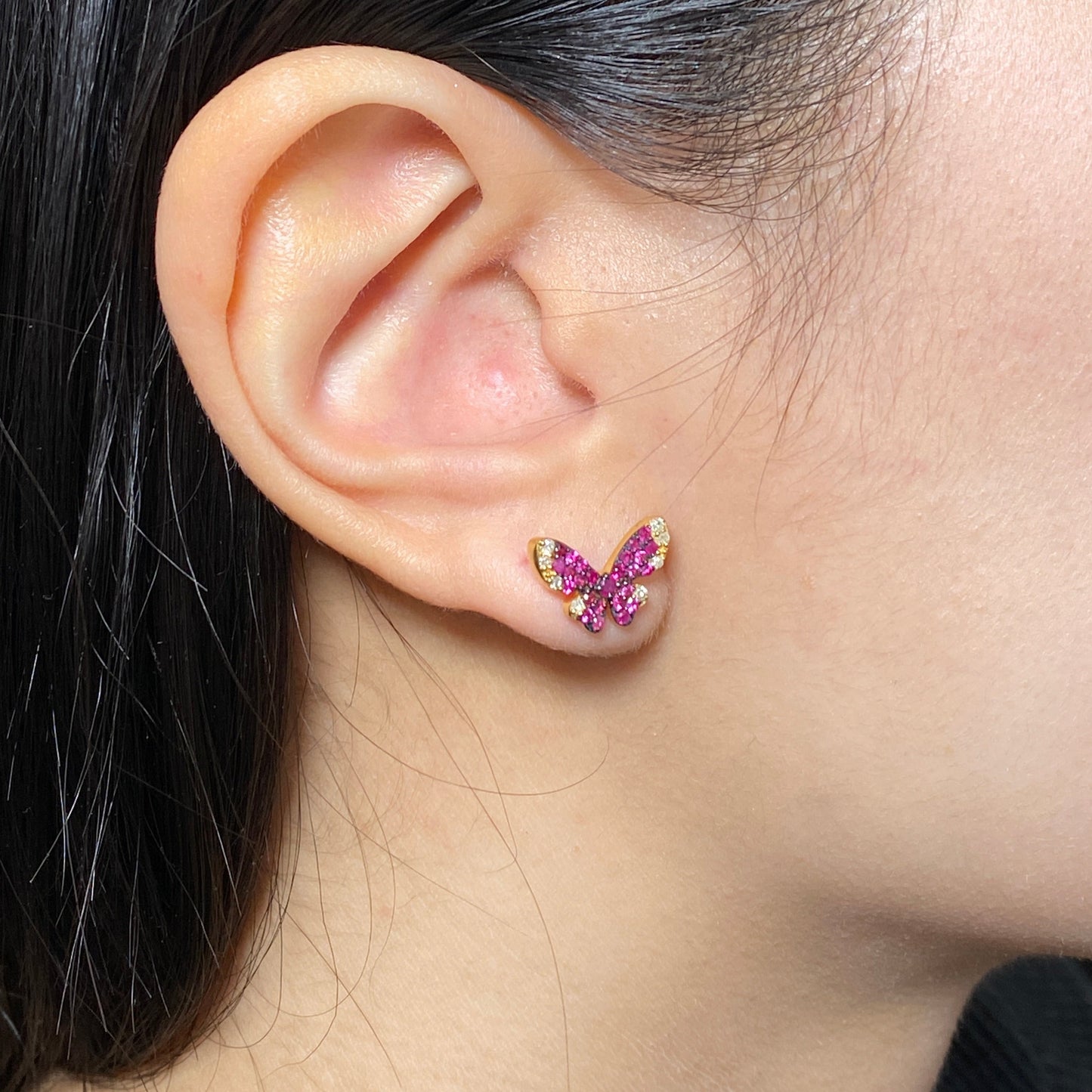 14K Purple Butterfly Diamond Earrings