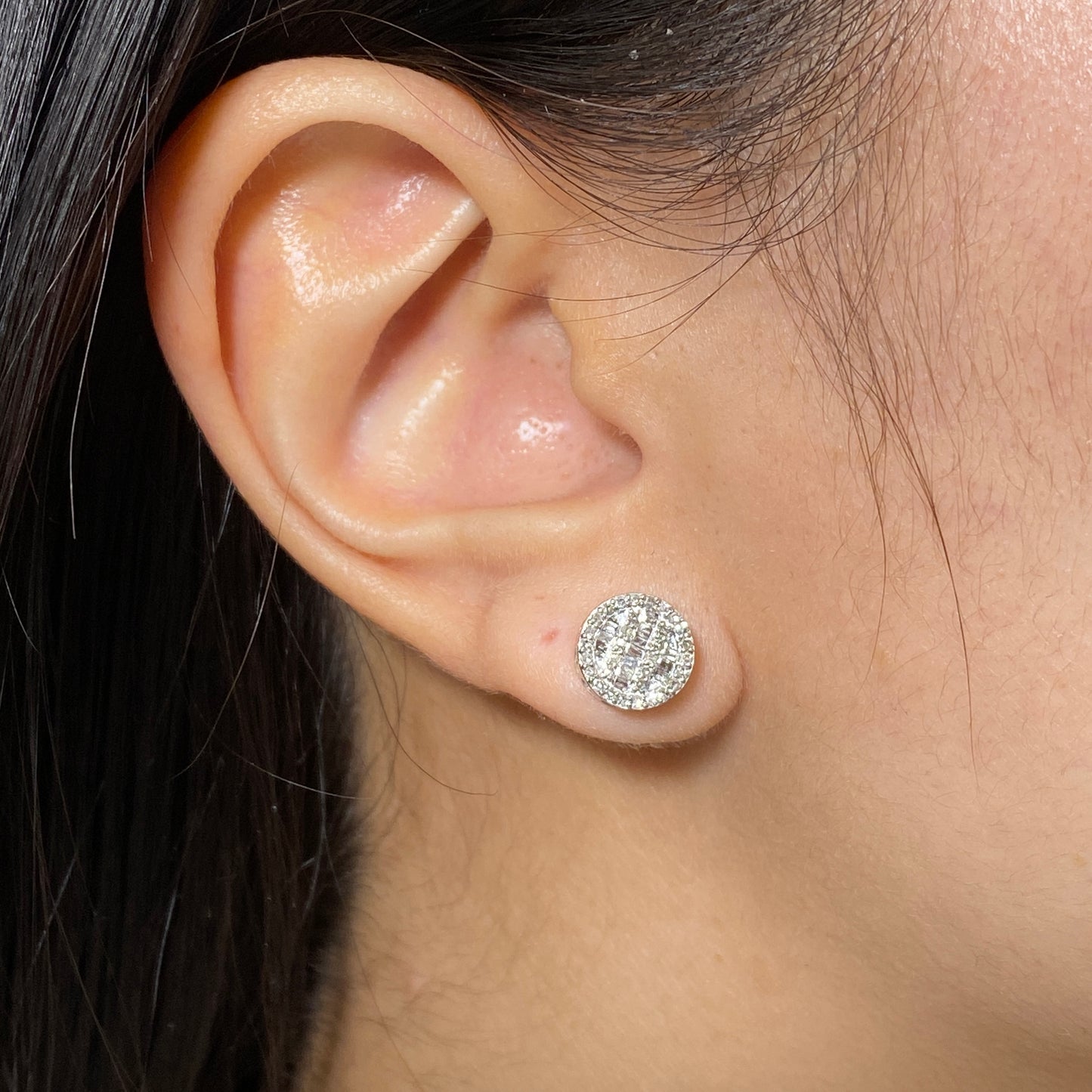 14K Perfect Circle Stacked Diamond Baguette Earrings