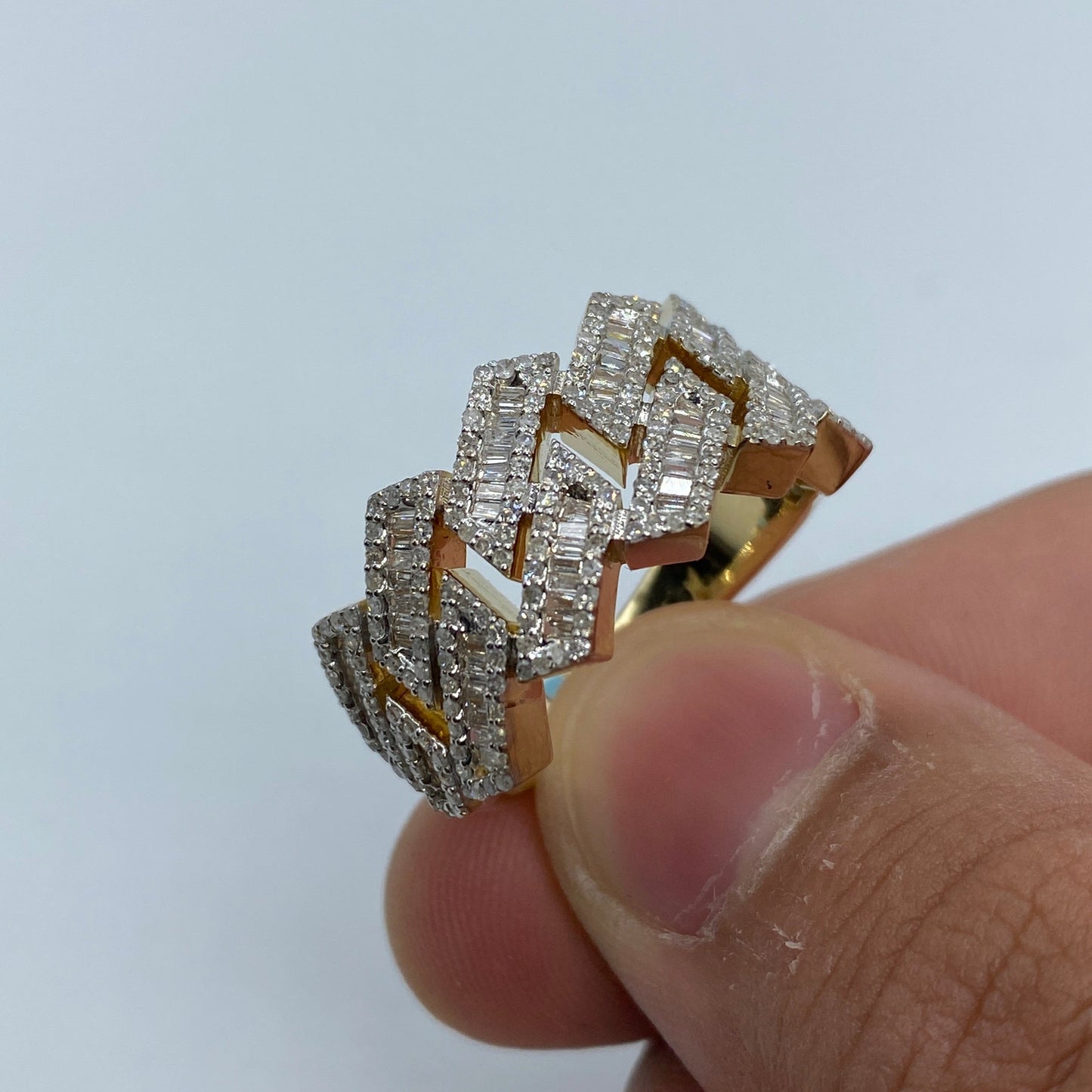 14K Gold 13MM Cuban Link Diamond Baguette Ring