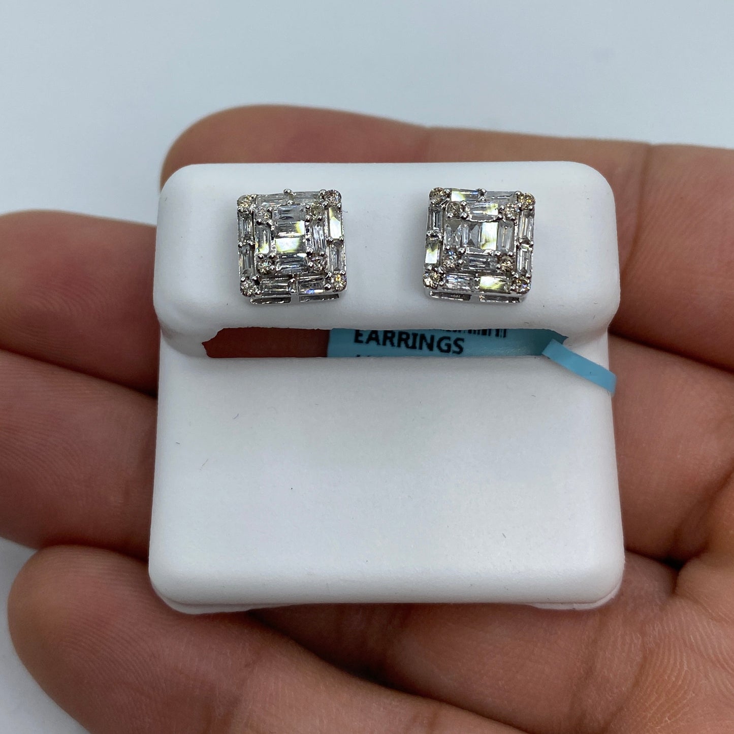 14K Square Box Diamond Baguette Earrings 1.3ct