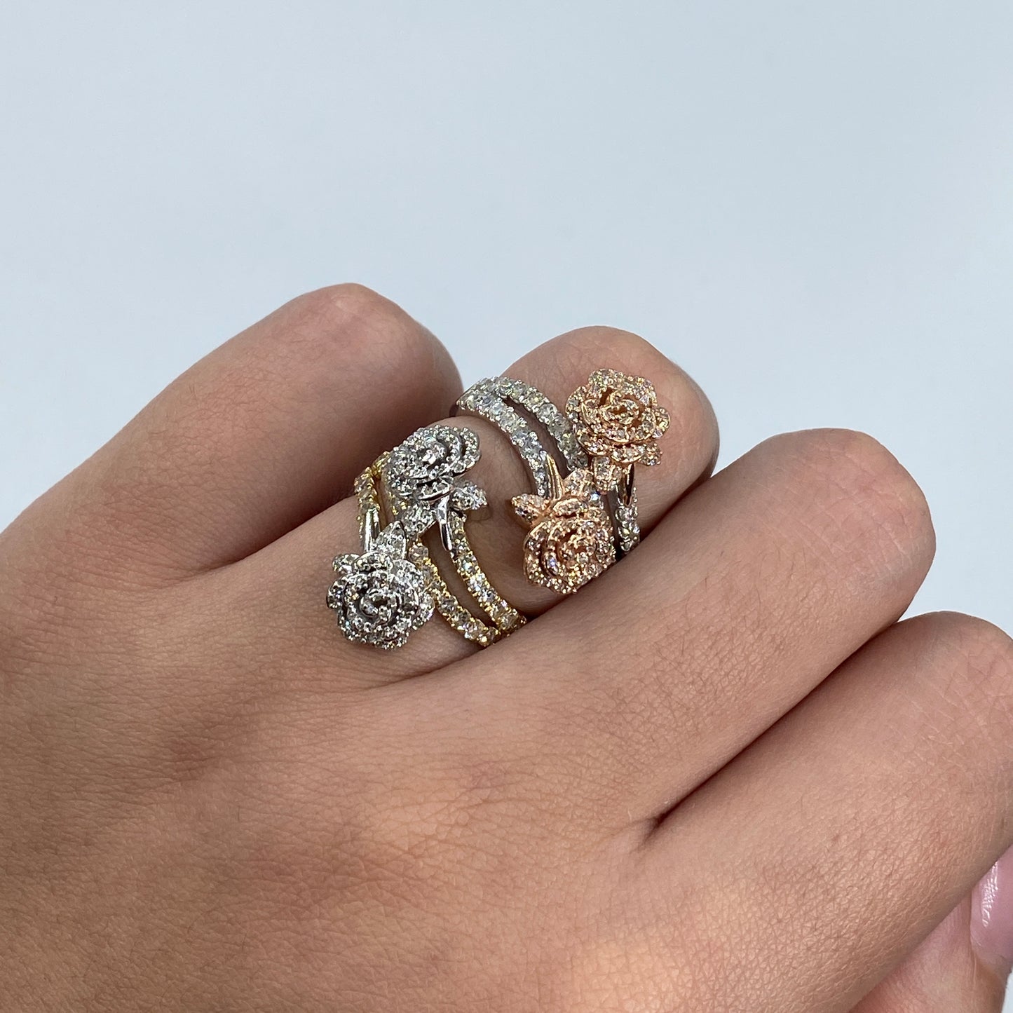 14K Two-Tone Flower Diamond Ring