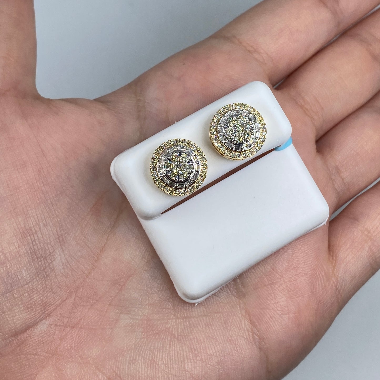 14K Jumbo Halo Bloom Diamond Baguette Earrings