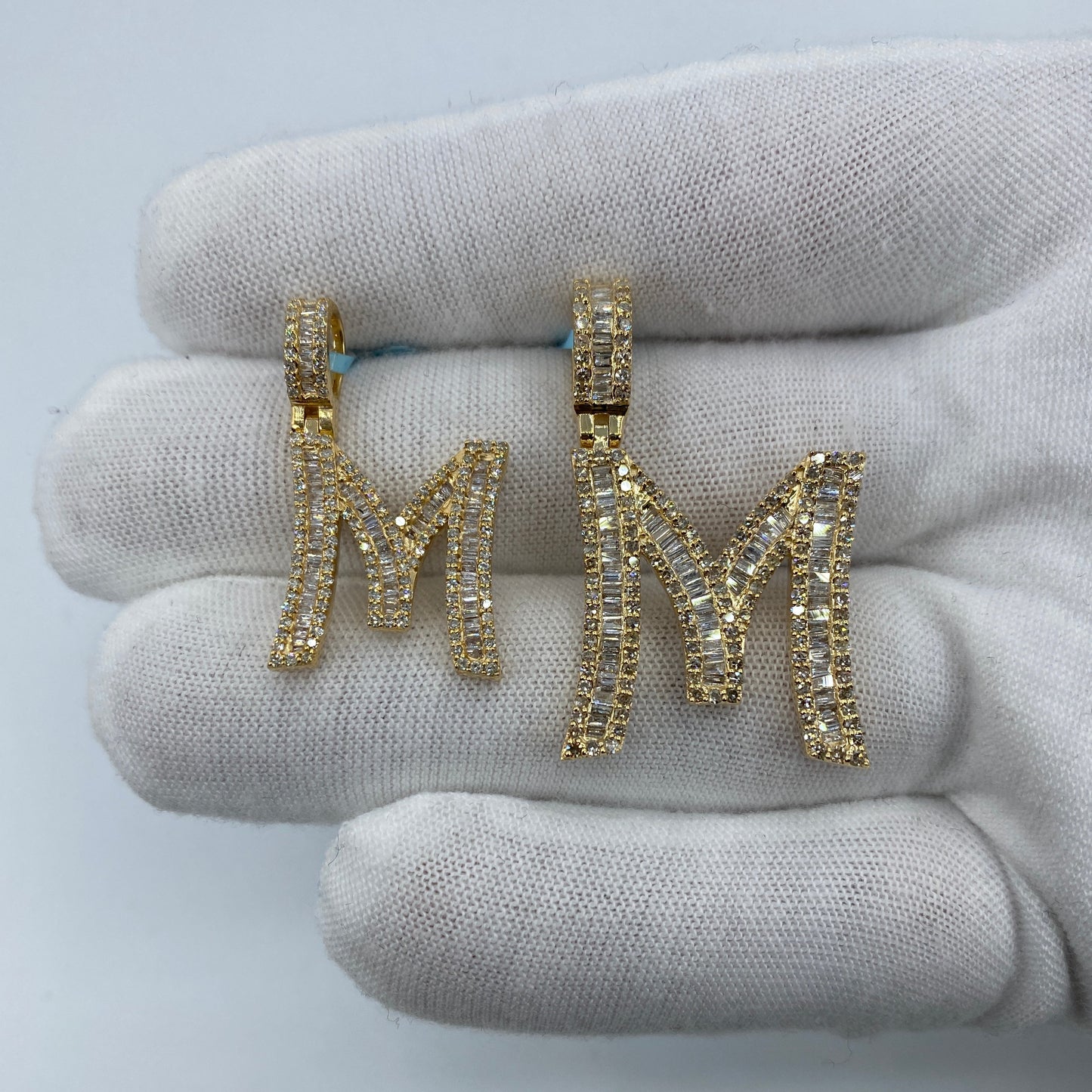 14K Initial M Diamond Baguette Pendant