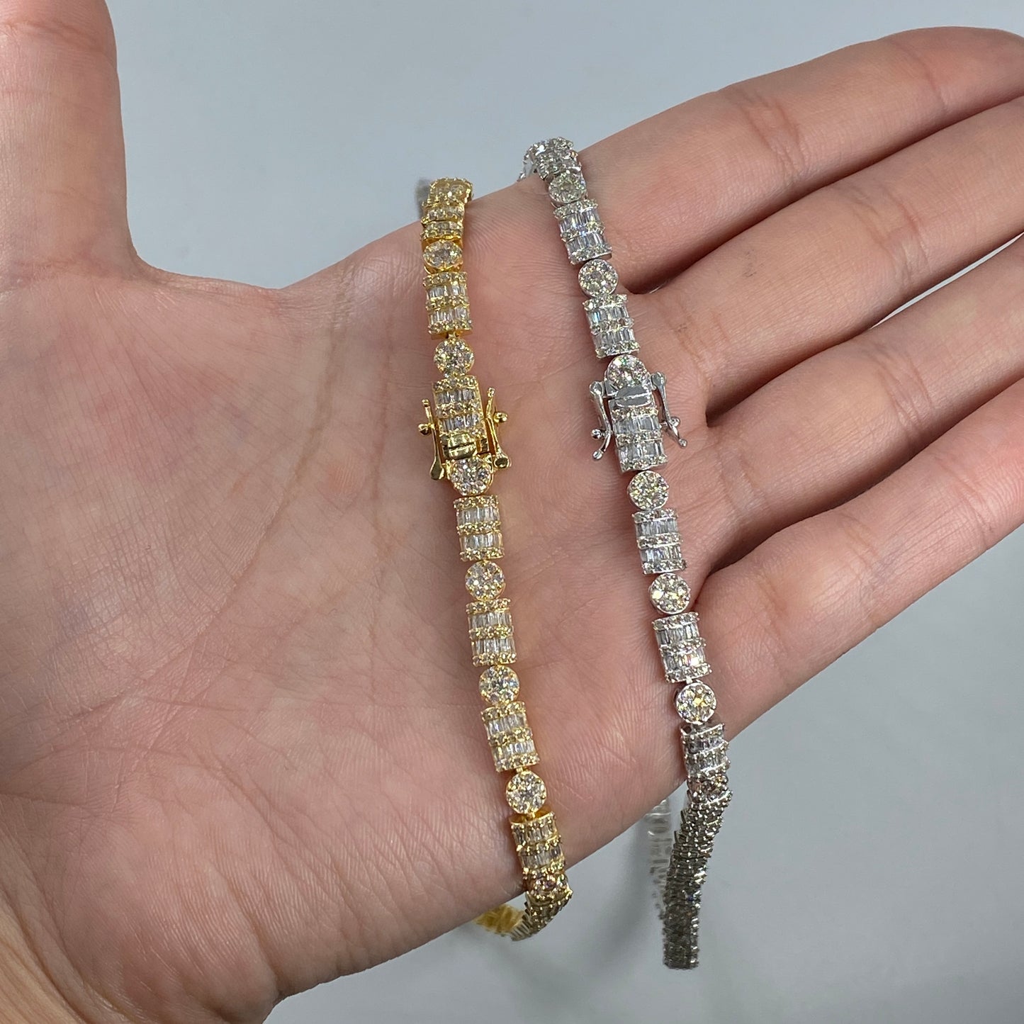 10K 5.4MM Circle and Rectangle Diamond Baguette Link Chain 20-22"