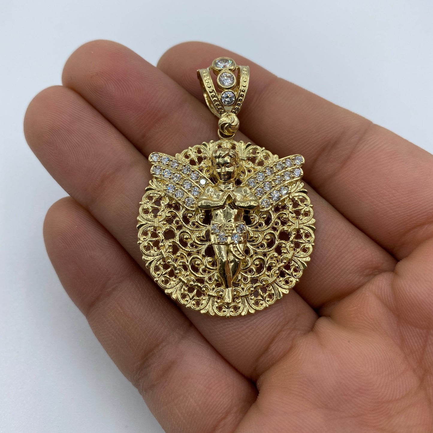 14K Baby Angel Round Medallion Pendant