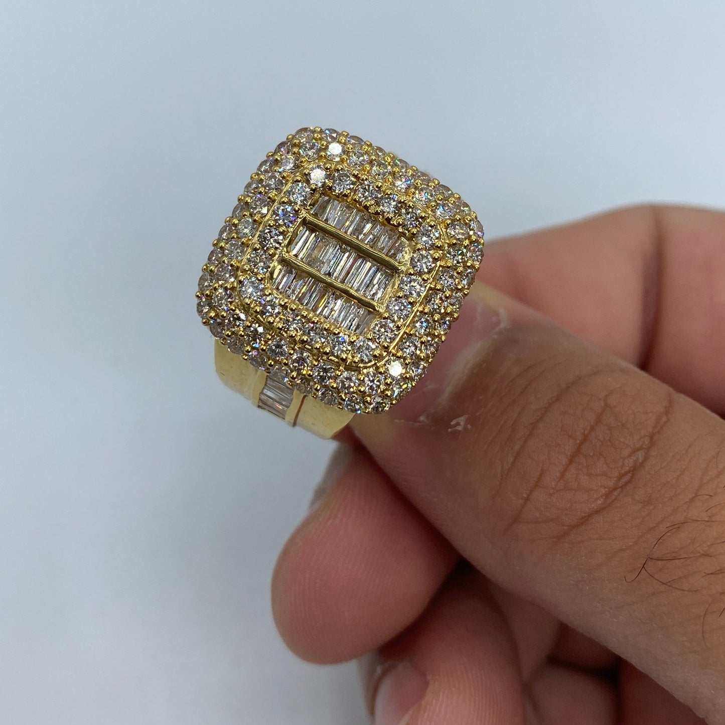 14K Square Triple-Threat Diamond Baguette Ring