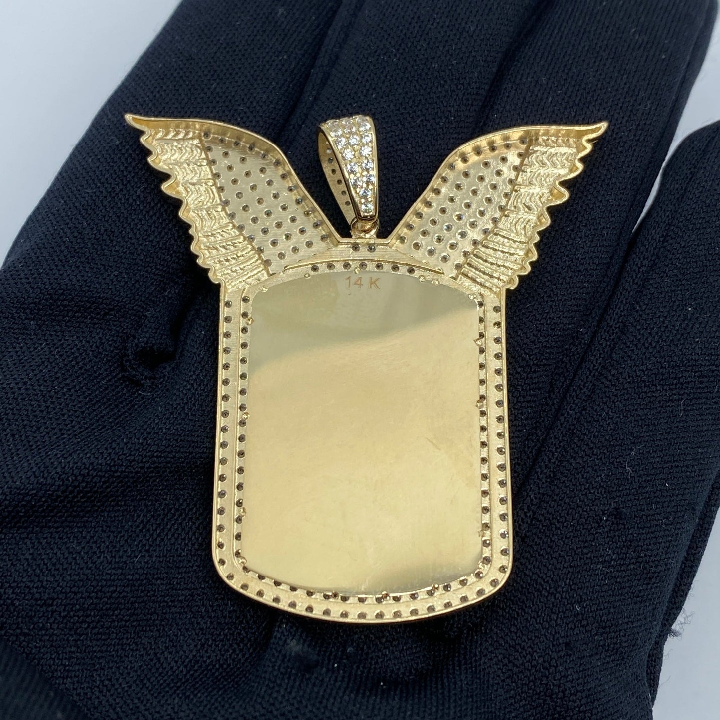 14K Rectangle Angel Wings Picture Photo Pendant