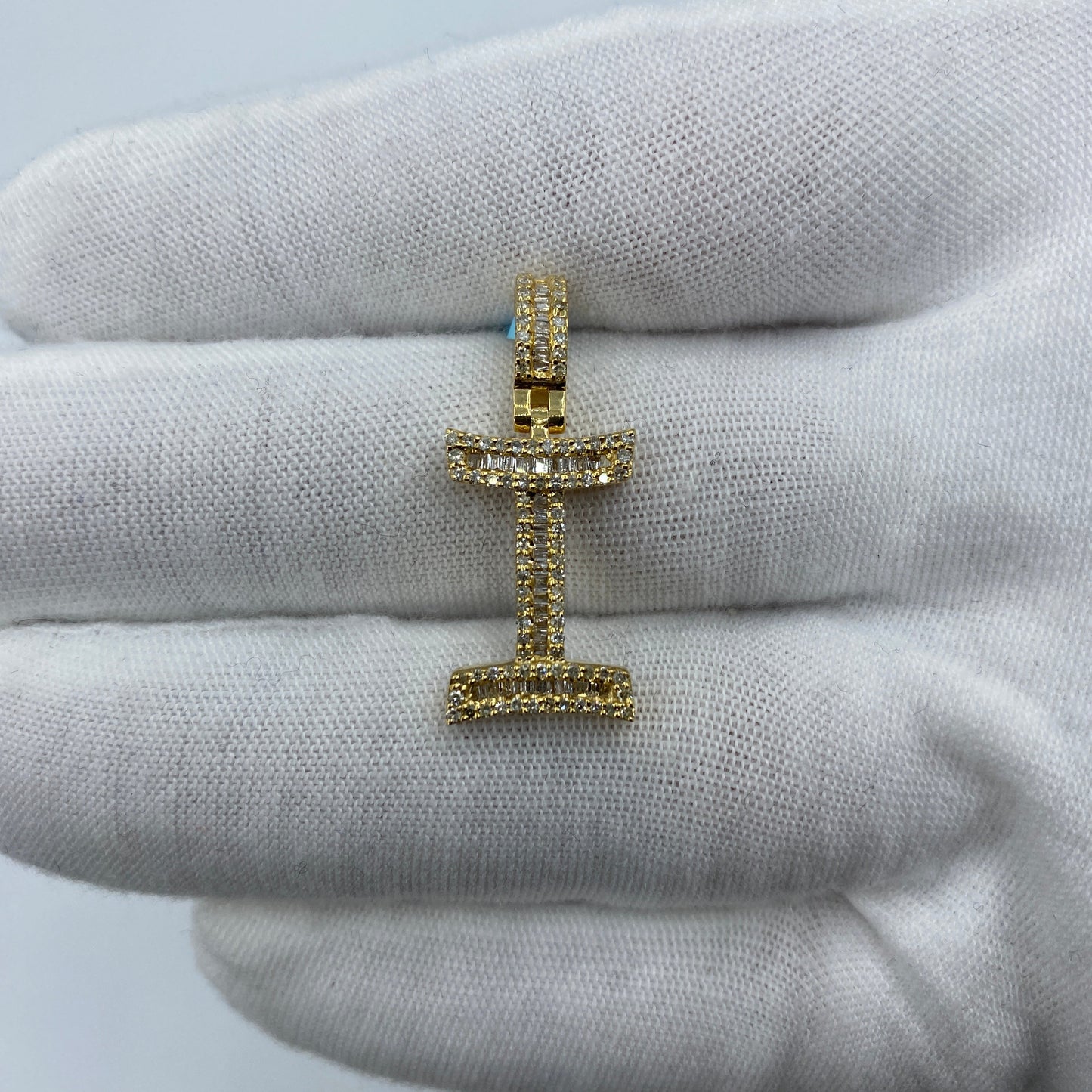 14K Initial I Diamond Baguette Pendant