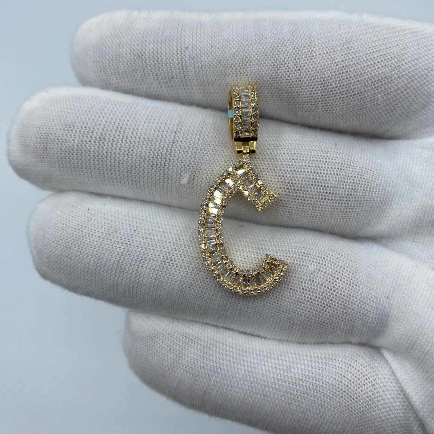 14K Initial C Diamond Baguette Pendant