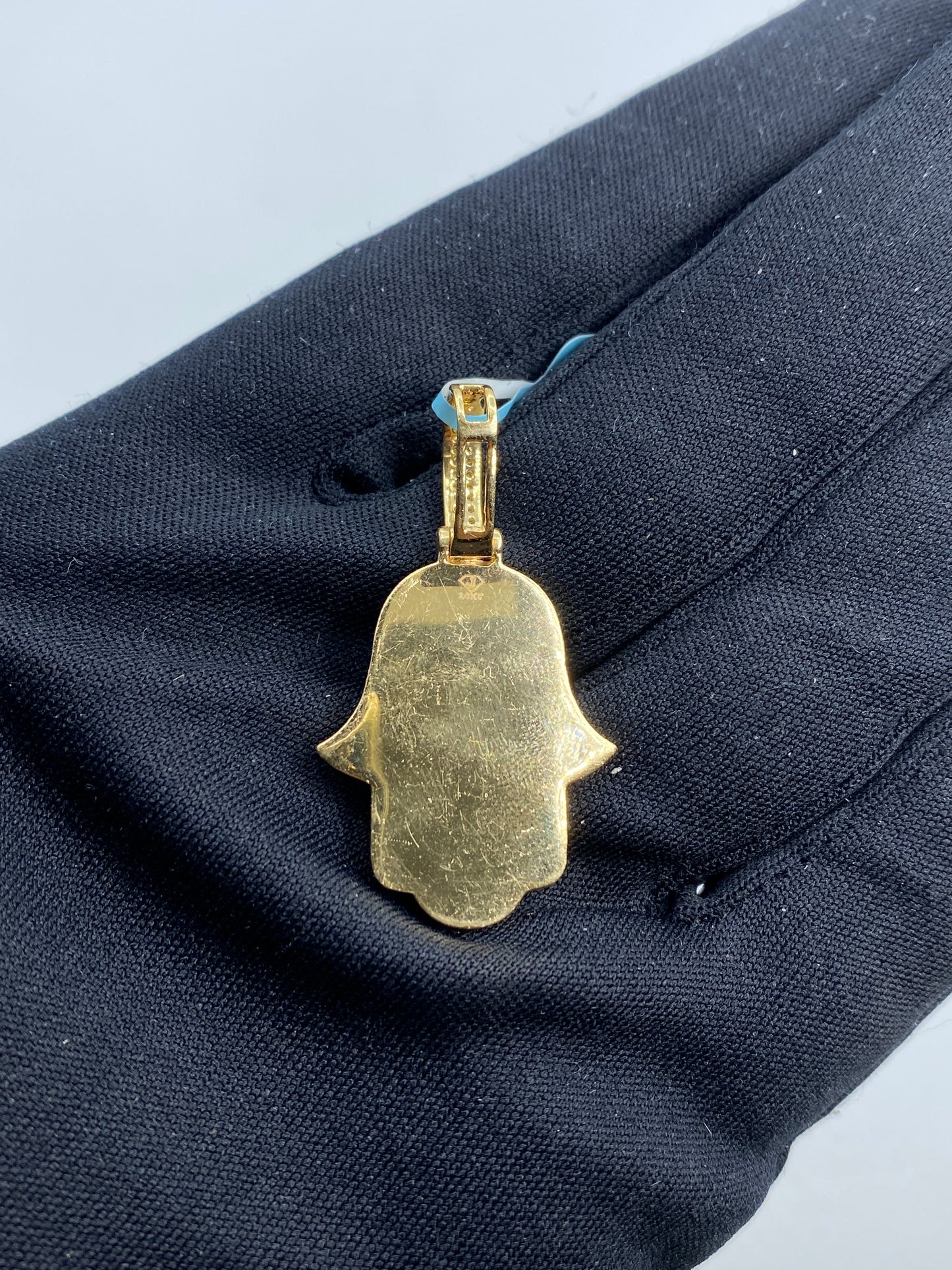 14K Hamsa Solid Diamond Baguette Pendant