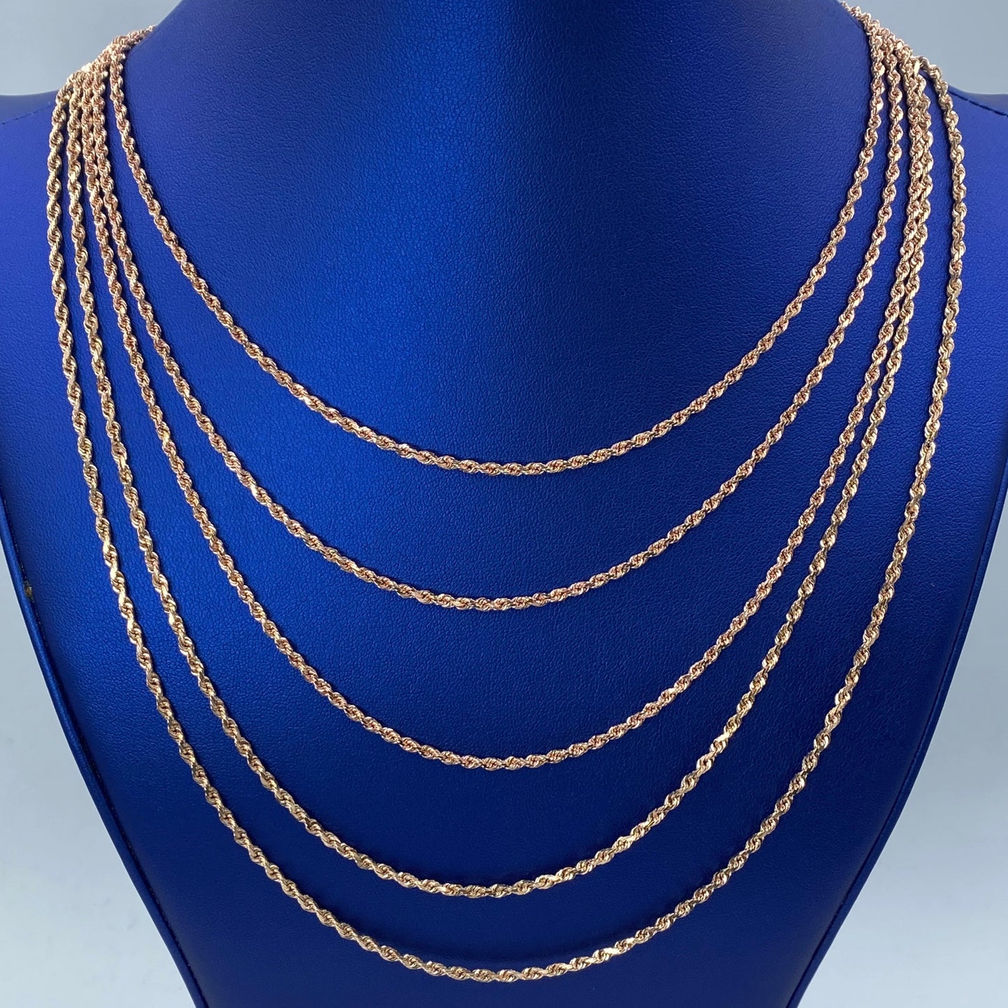 Rope Chain Necklace Real 10K Rose Gold Full Collection