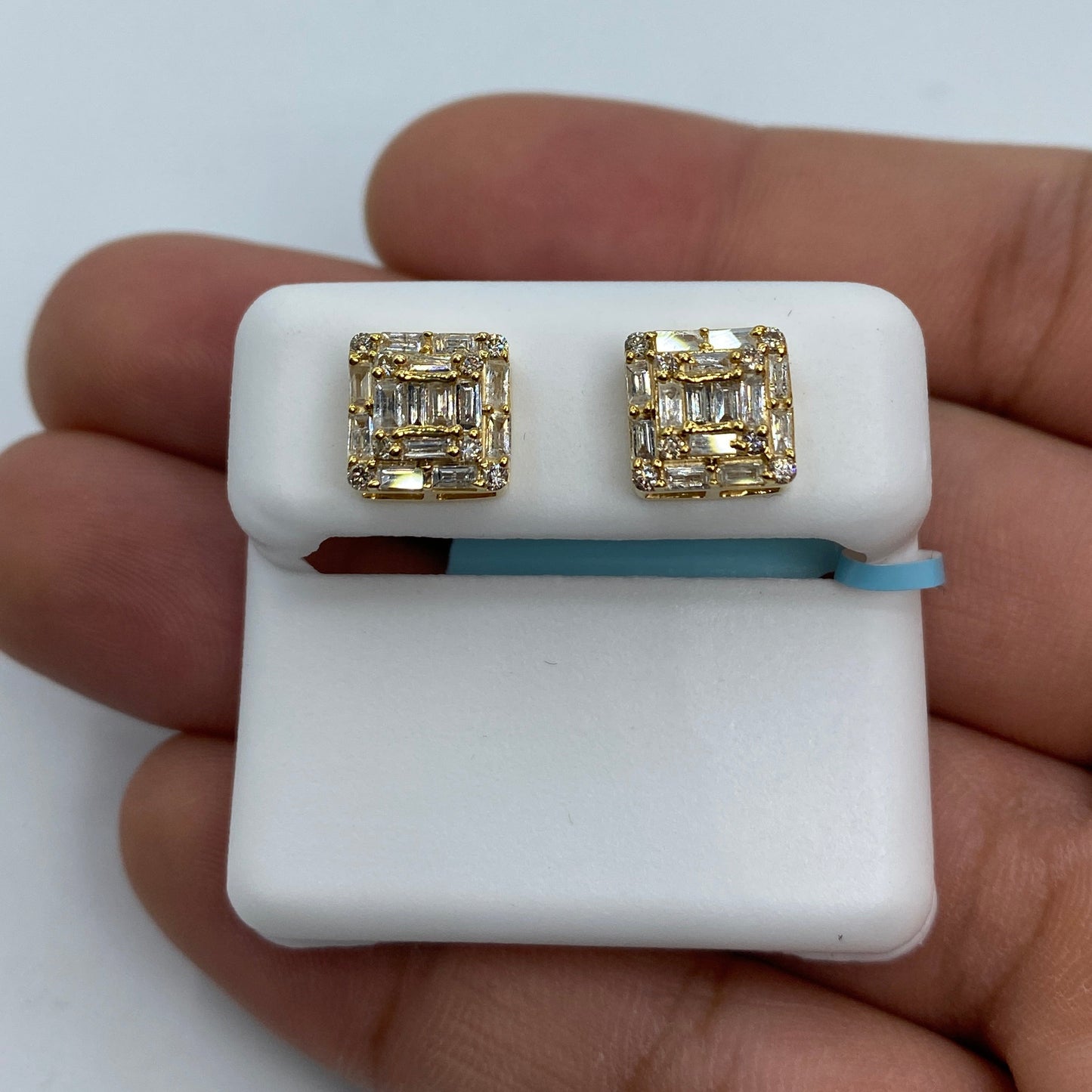 14K Square Box Diamond Baguette Earrings 1.3ct