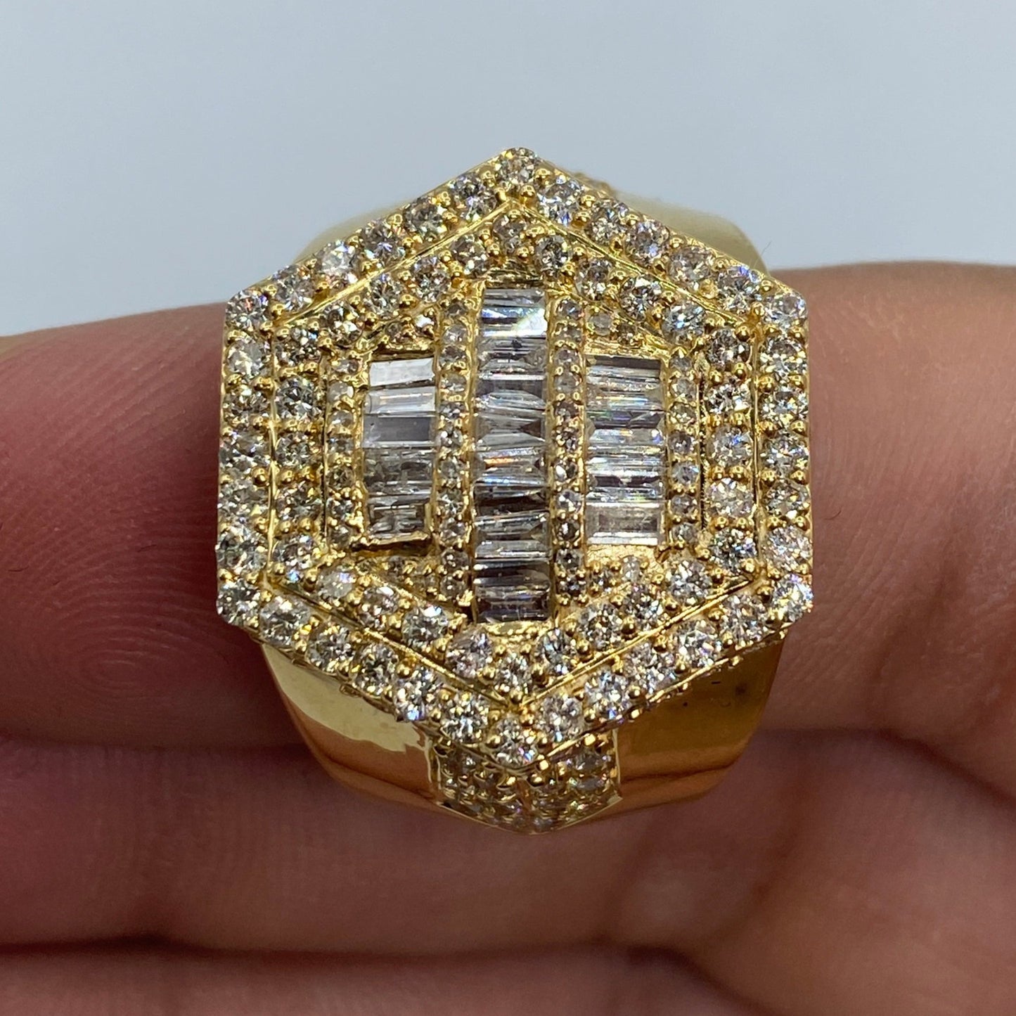 14K Hexagon Diamond Baguette Ring