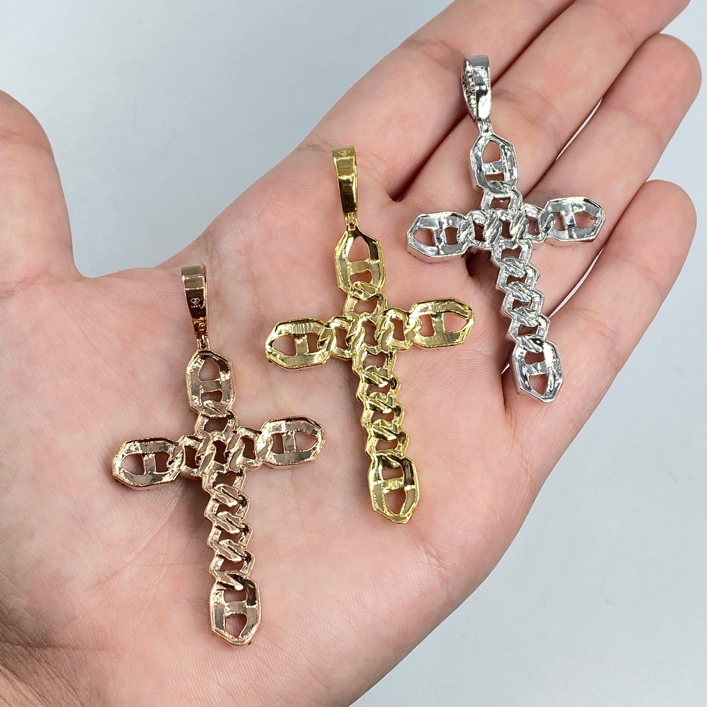 14K Cuban Link Cross Diamond Pendant