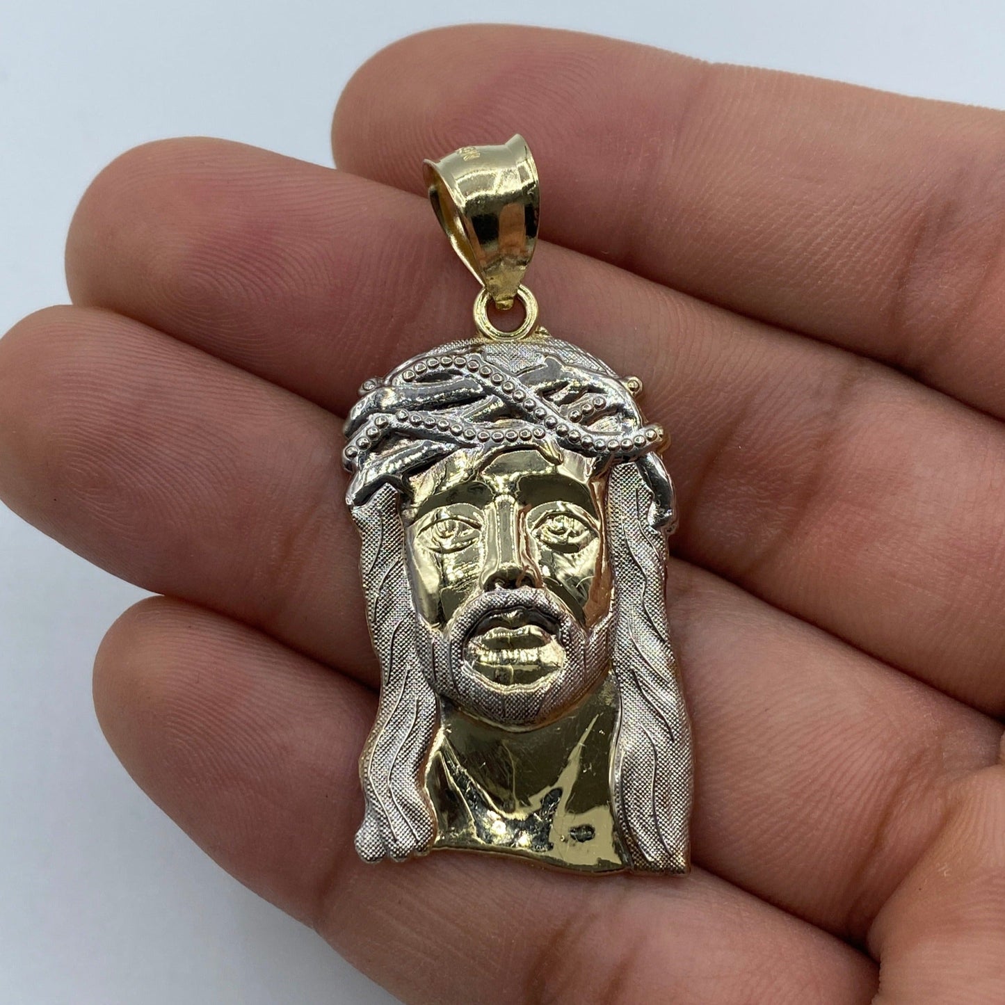 14K Jesus Head Pendant 1.9"