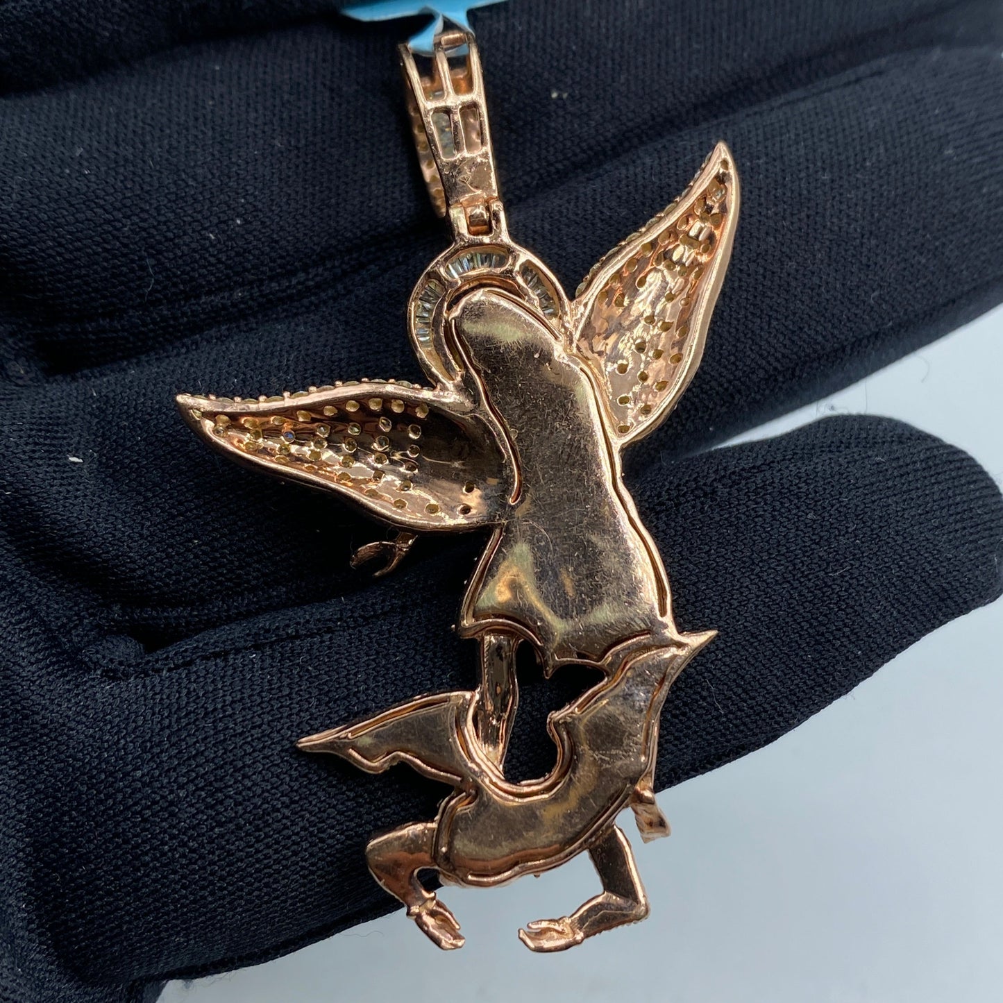 14K Saint Michael Rose Diamond Baguette Pendant