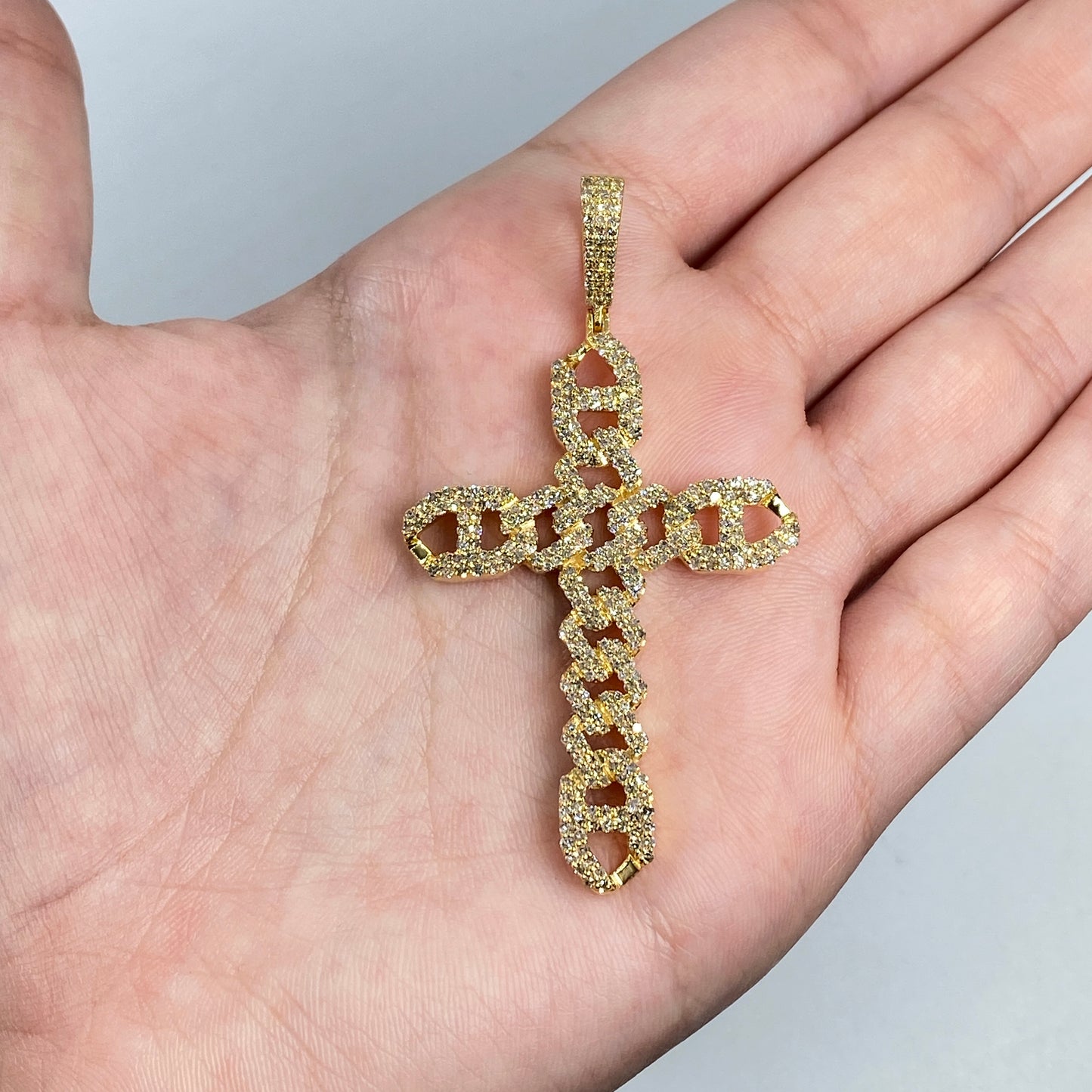 14K Cuban Link Cross Diamond Pendant