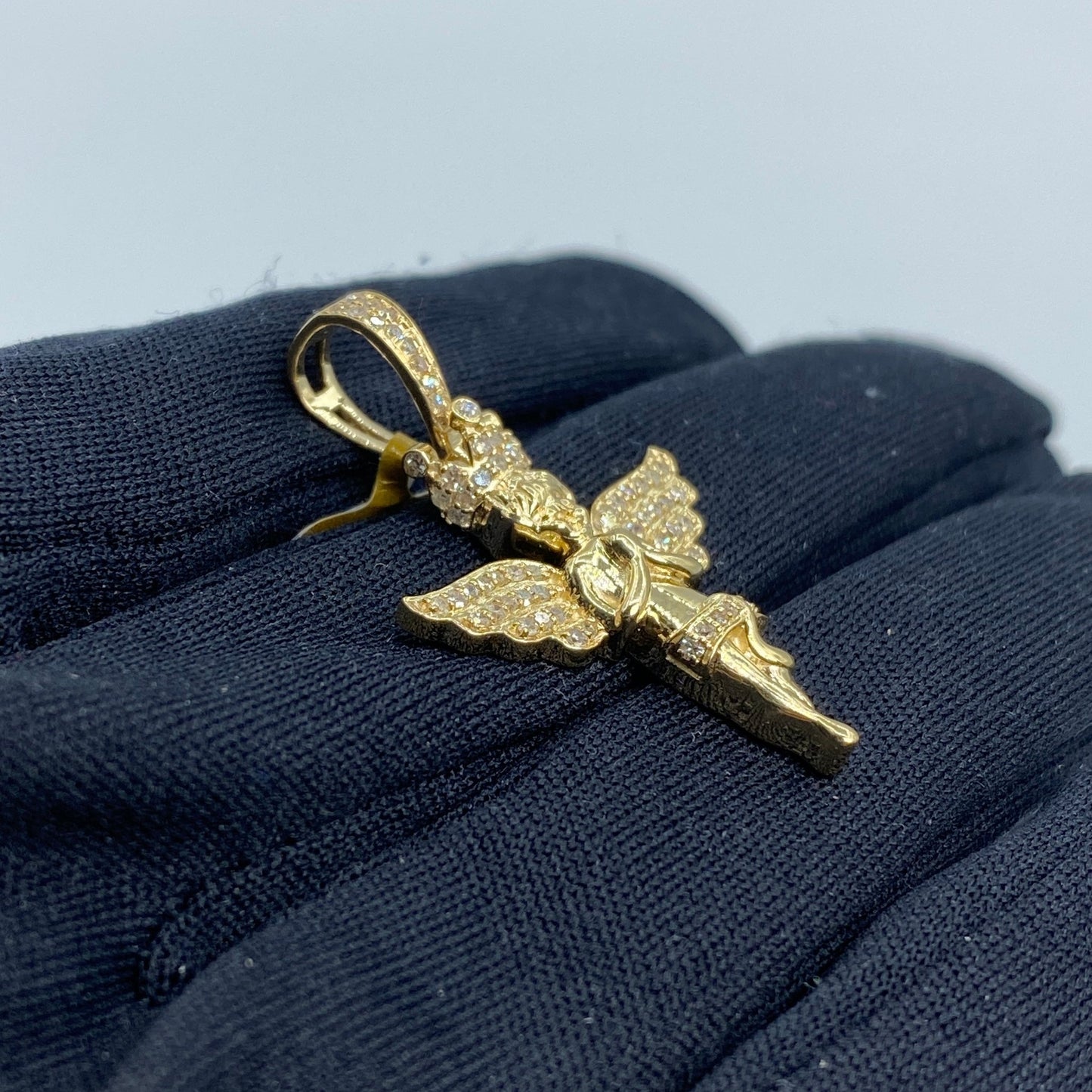 10K Baby Angel Diamond Pendant 1.3"