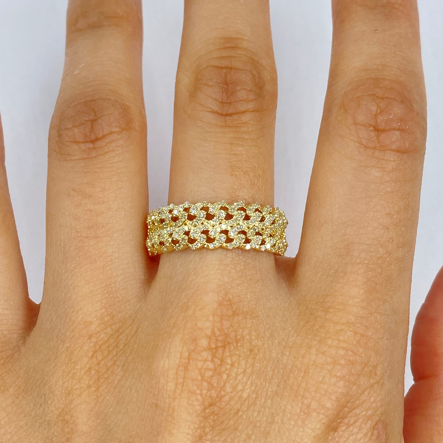 10K Double Monaco Cuban Link Diamond Ring