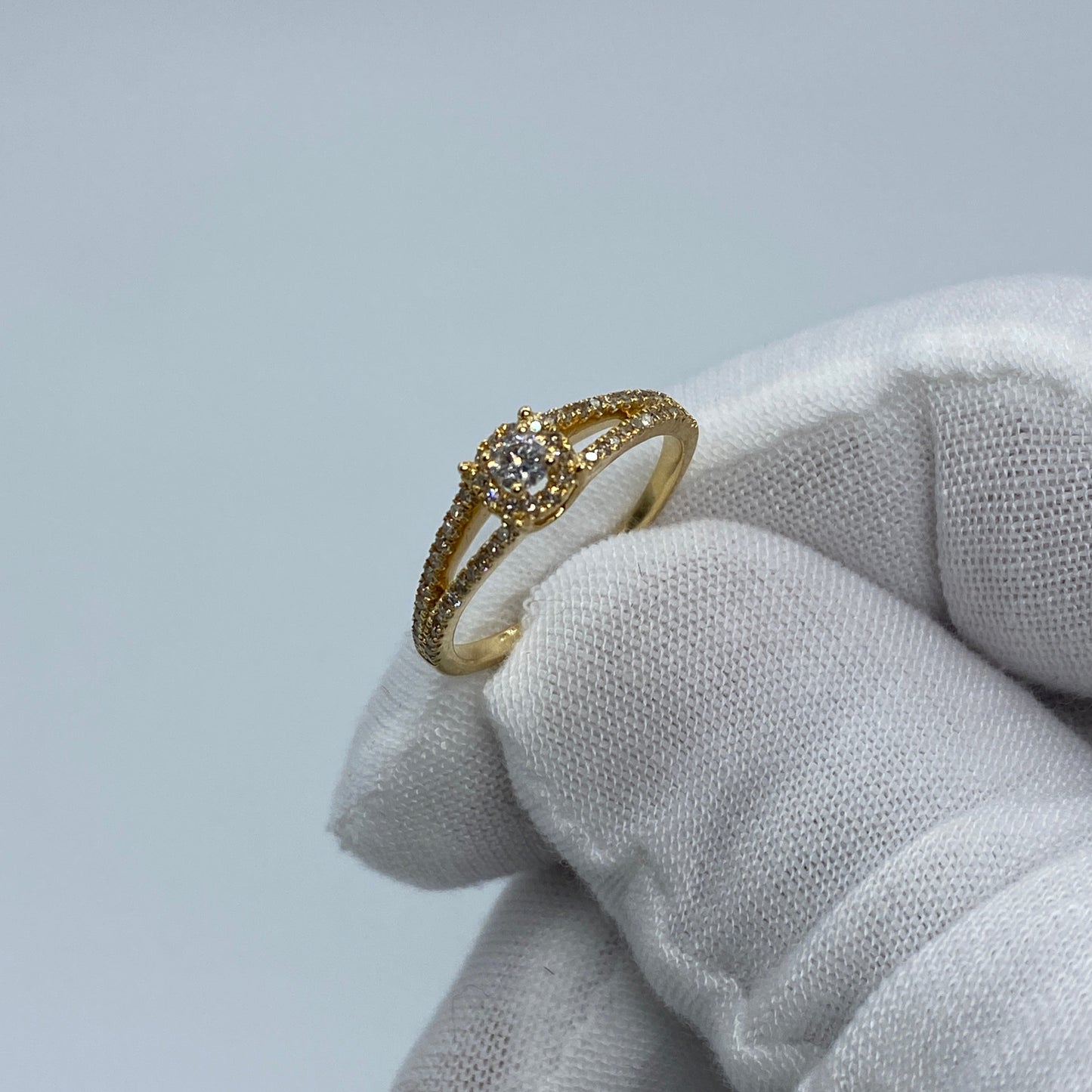 14K Yellow Gold Double Band Diamond Engagement Ring
