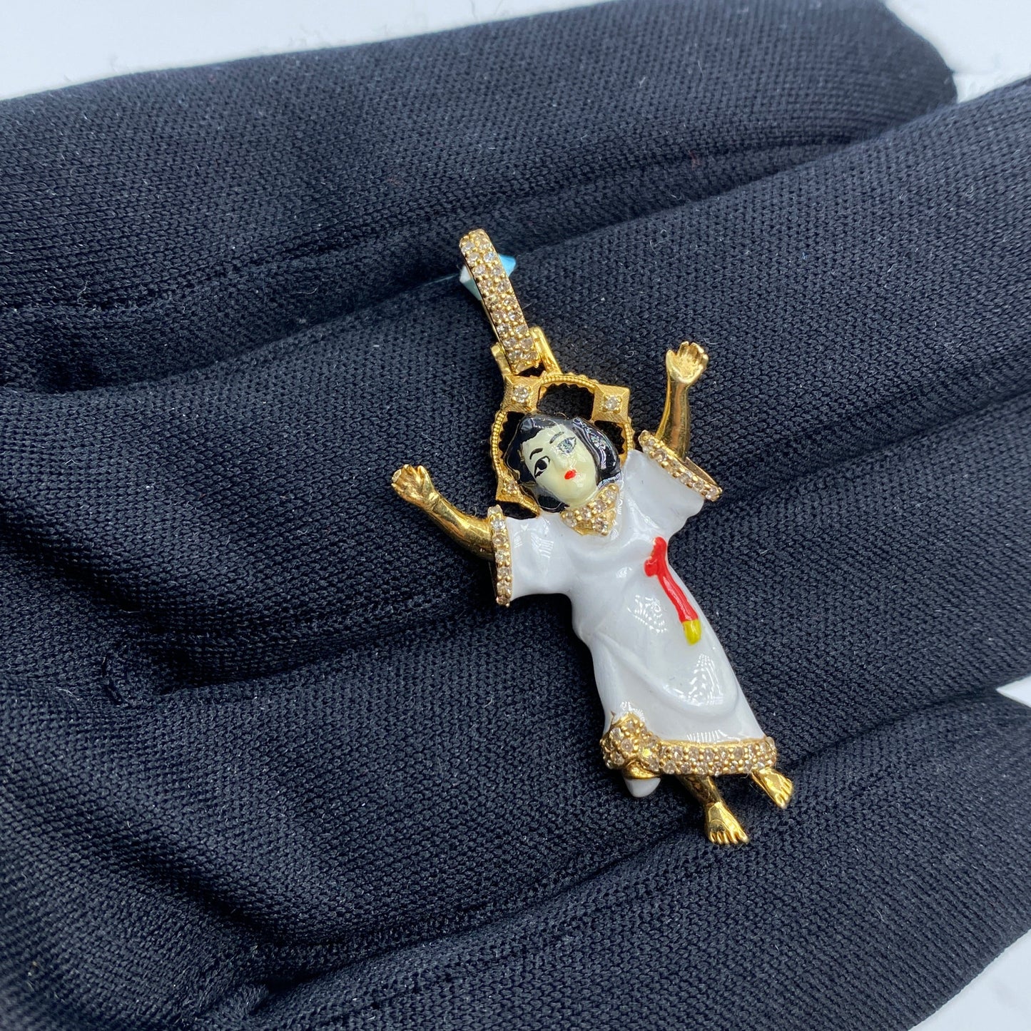 14K Baby Jesus Enamel Diamond Pendant