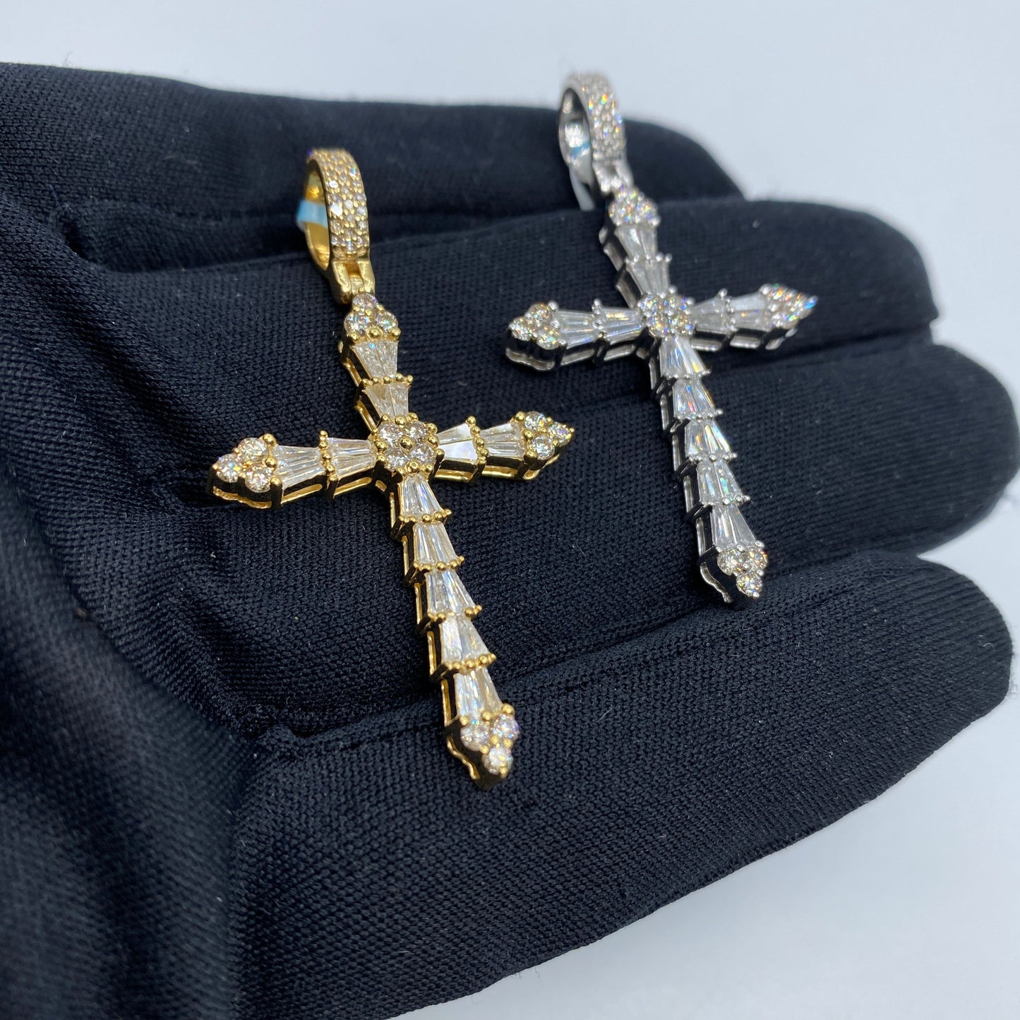 14K Holy Spirit Cross Diamond Baguette Pendant
