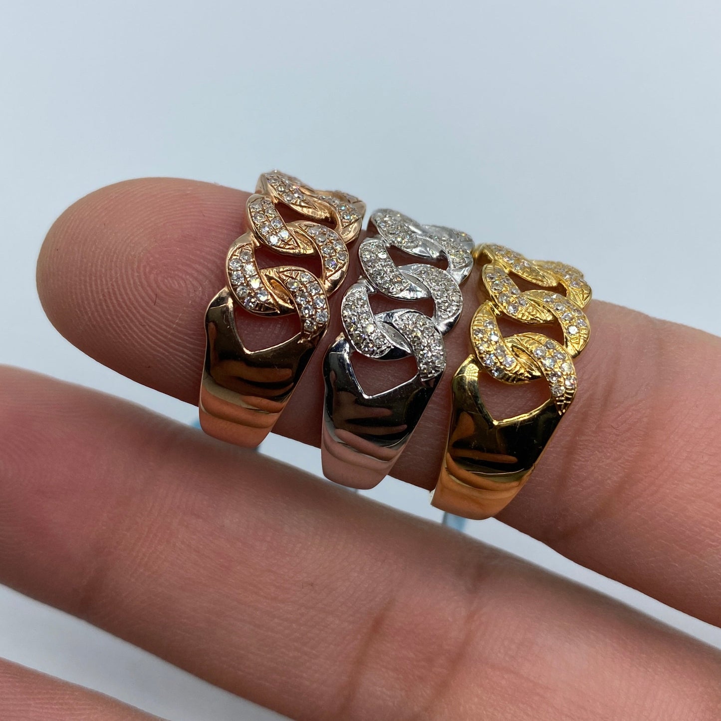 14K Gold 9MM Rounded Cuban Link Diamond Ring