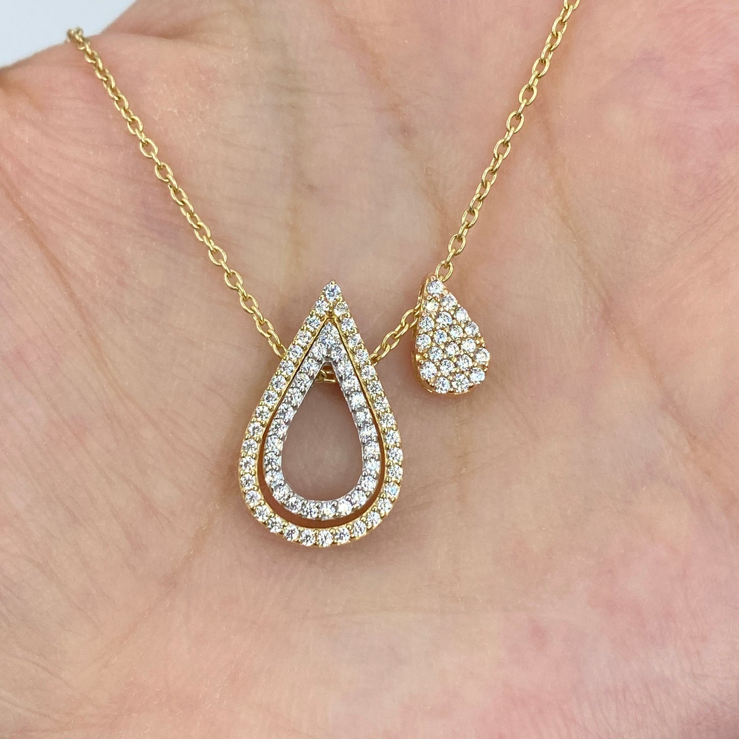 14K 3 Tier Drip Drop Tear Pendant Necklace