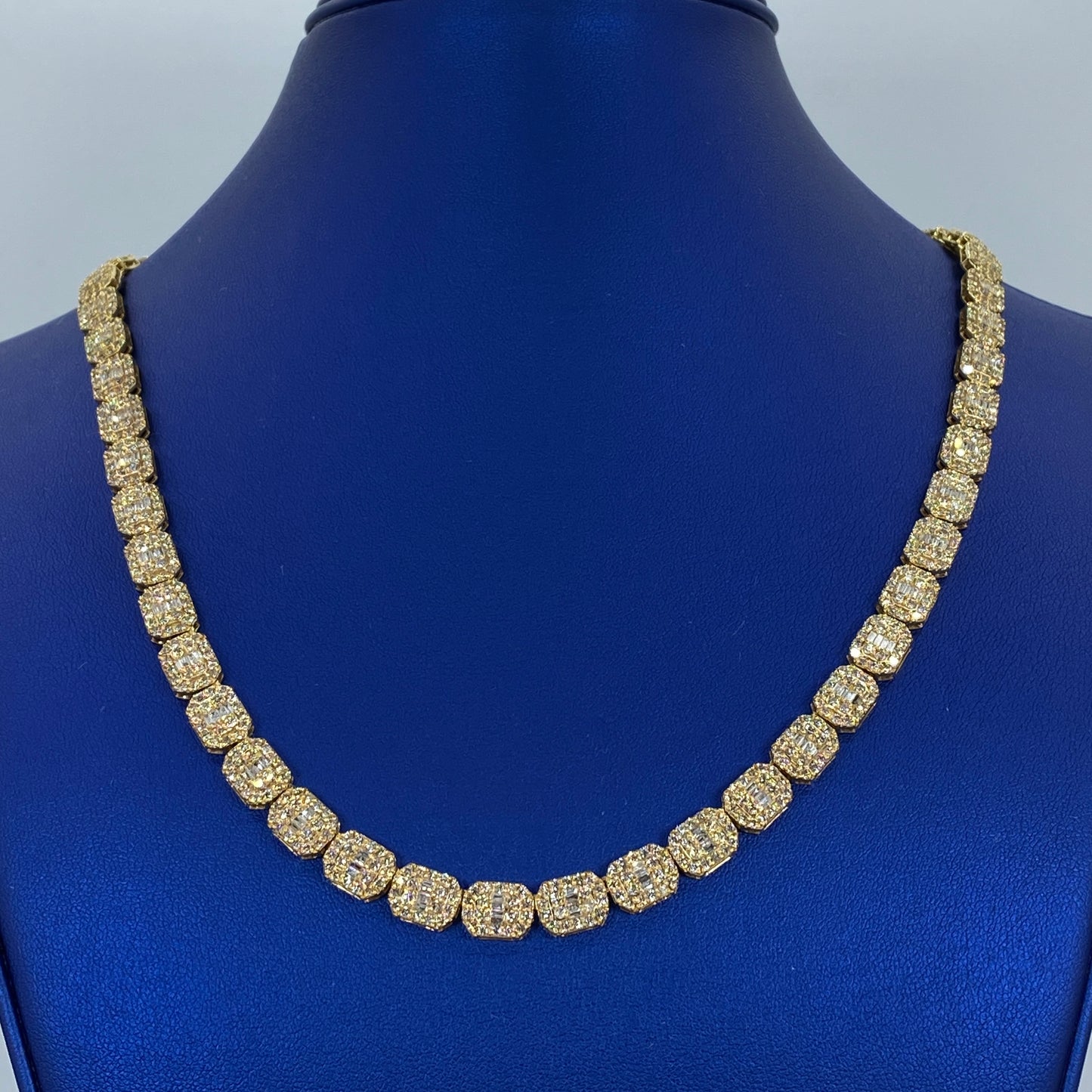10K 7.5MM Rectangle Diamond Baguette Link Chain 20"