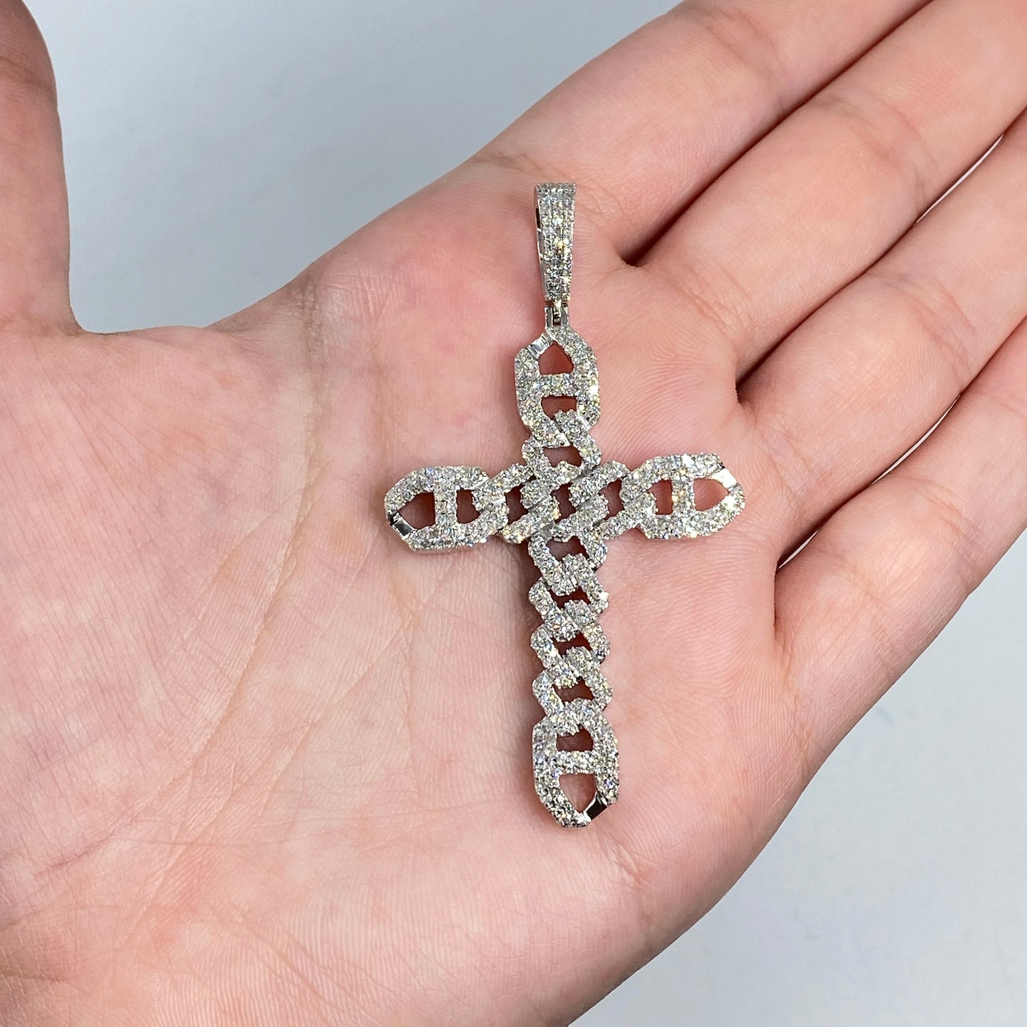 14K Cuban Link Cross Diamond Pendant