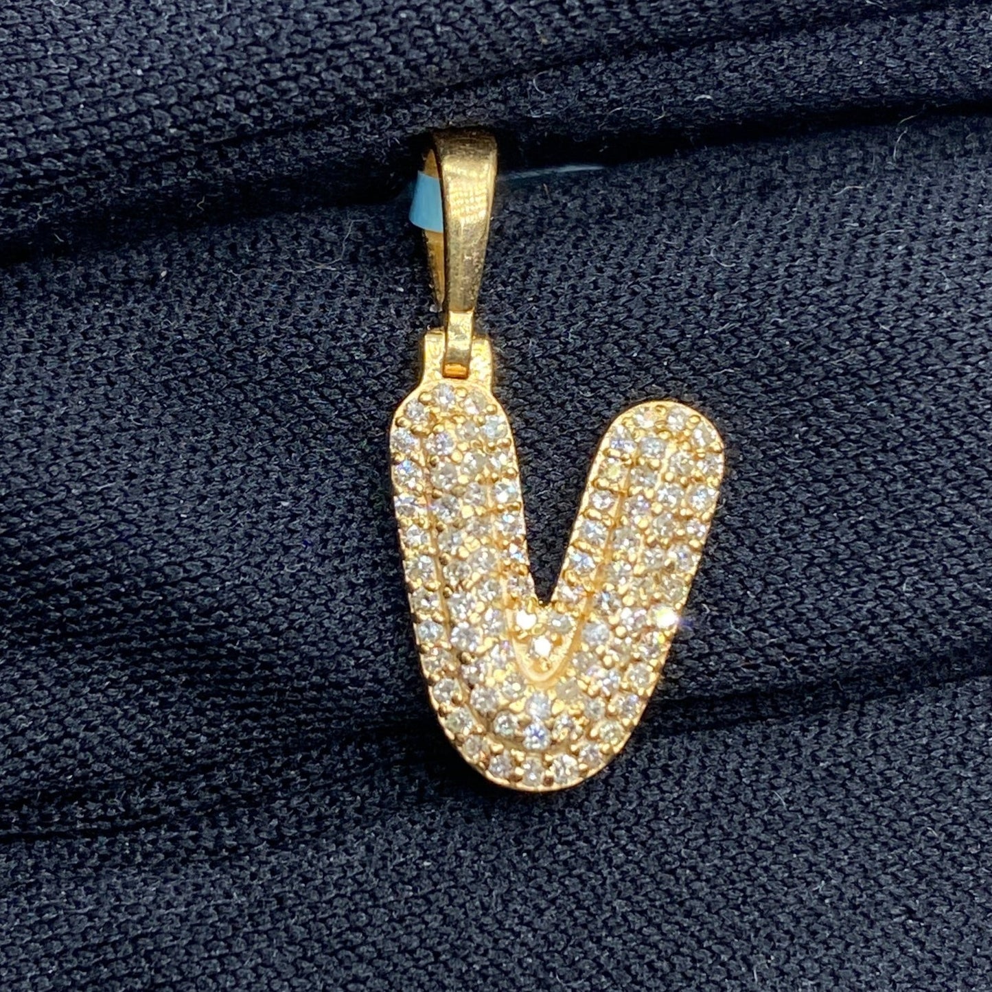 14k Initial V Bubble Pendant