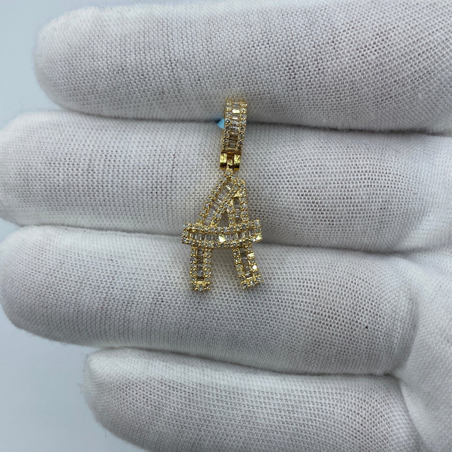 14K Initial A Diamond Baguette Pendant