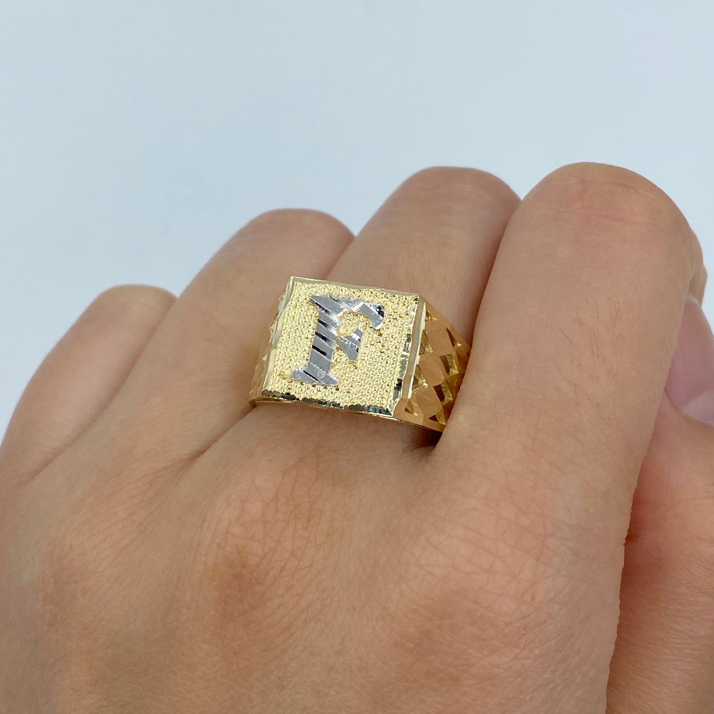 10K Initial Letter Square Block Ring