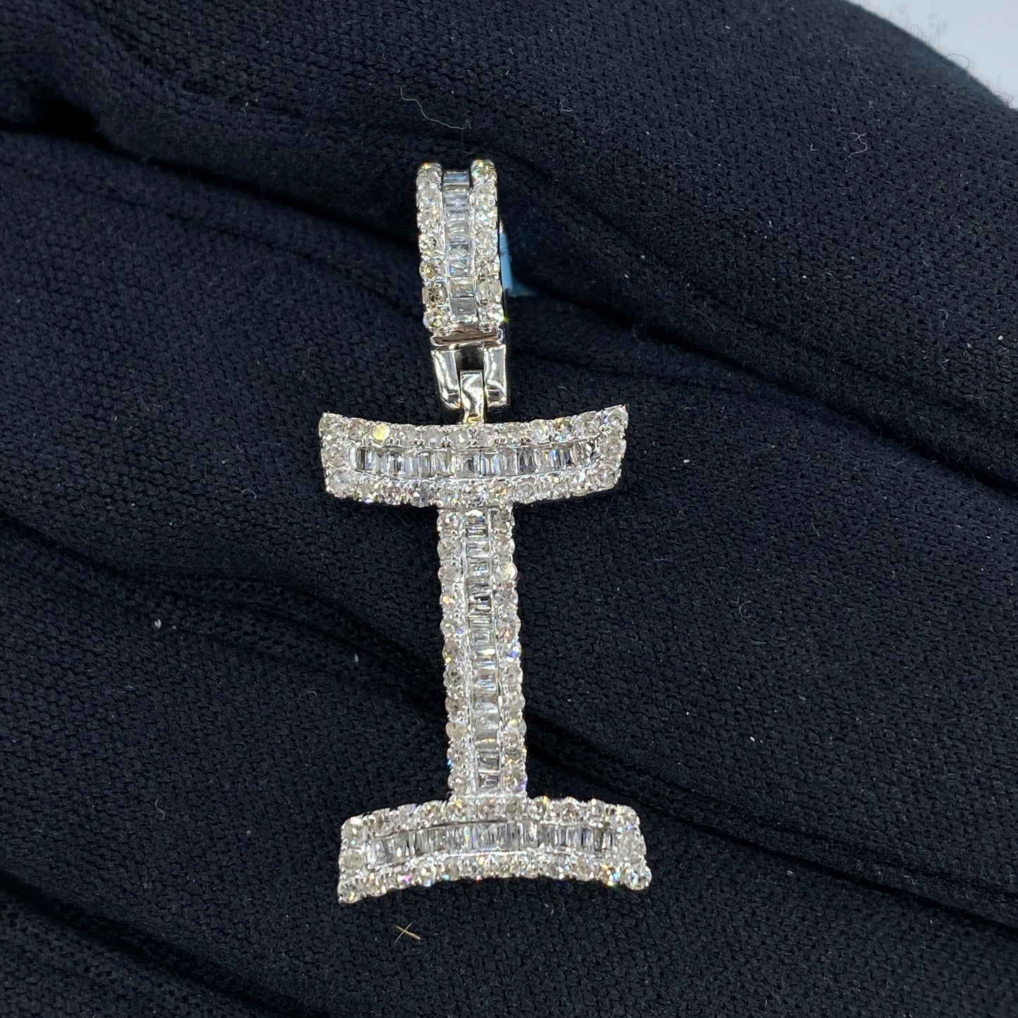 14K Initial I Diamond Baguette Pendant