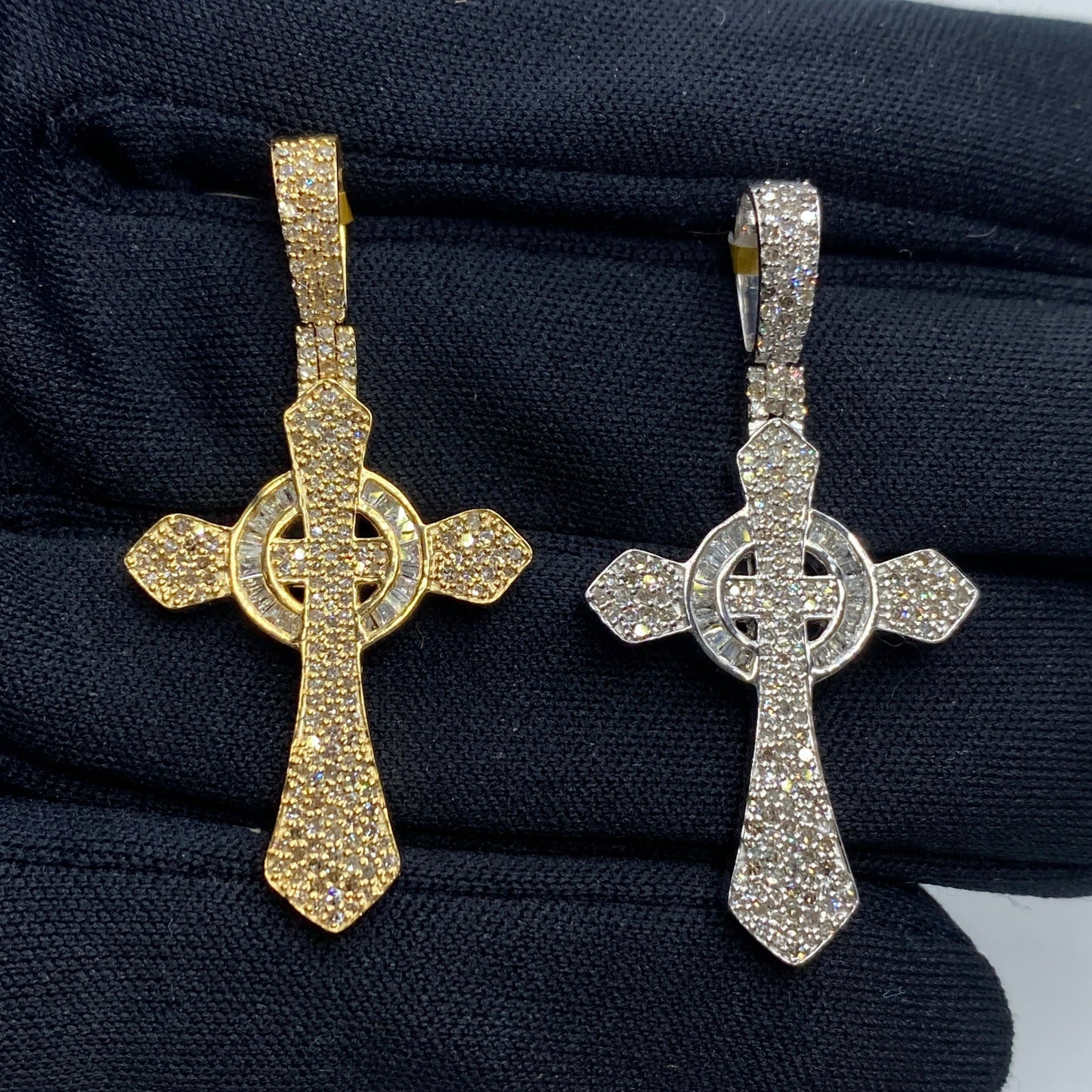 10K Celtic Cross Diamond Baguette Pendant 1.2ct