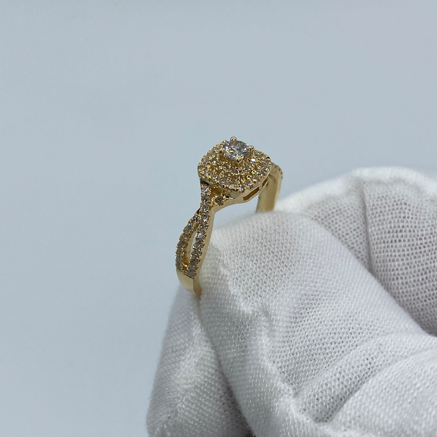14K Yellow Gold Infinity Band Diamond Engagement Ring
