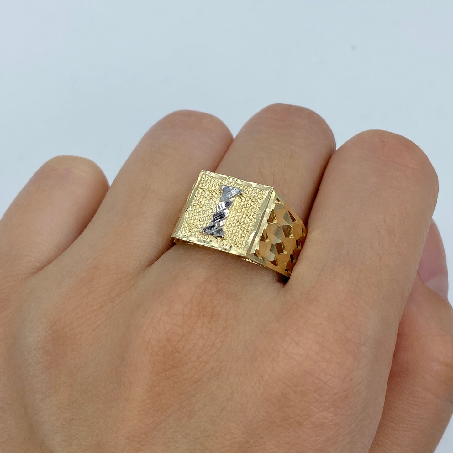10K Initial Letter Square Block Ring