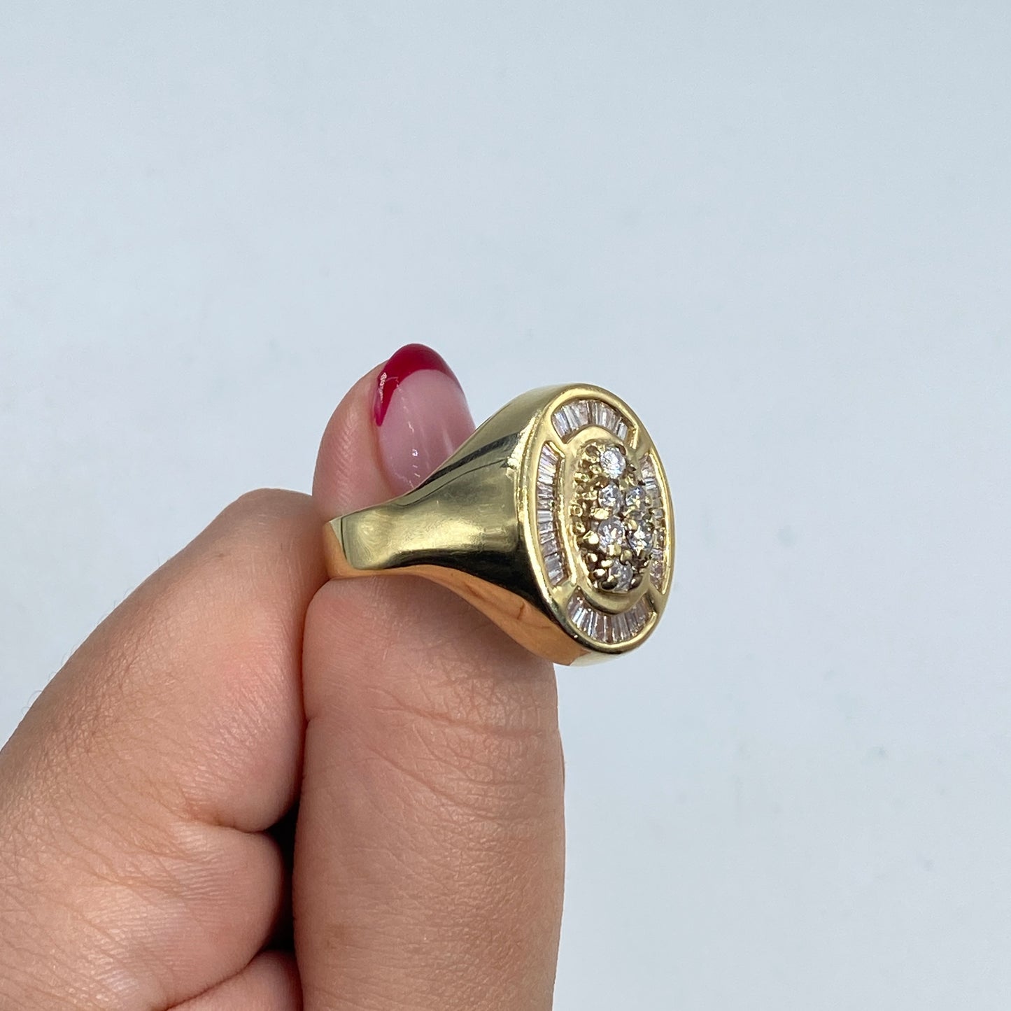 14K Diamond Baguette Cut Signet Ring