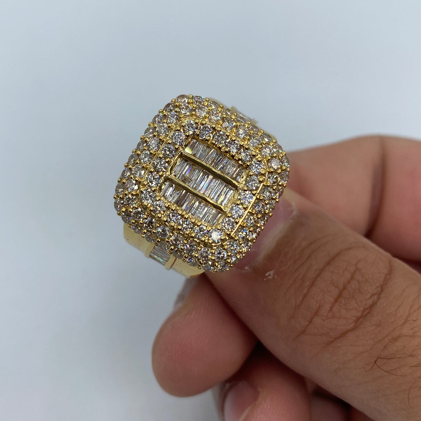 14K Square Triple-Threat Diamond Baguette Ring