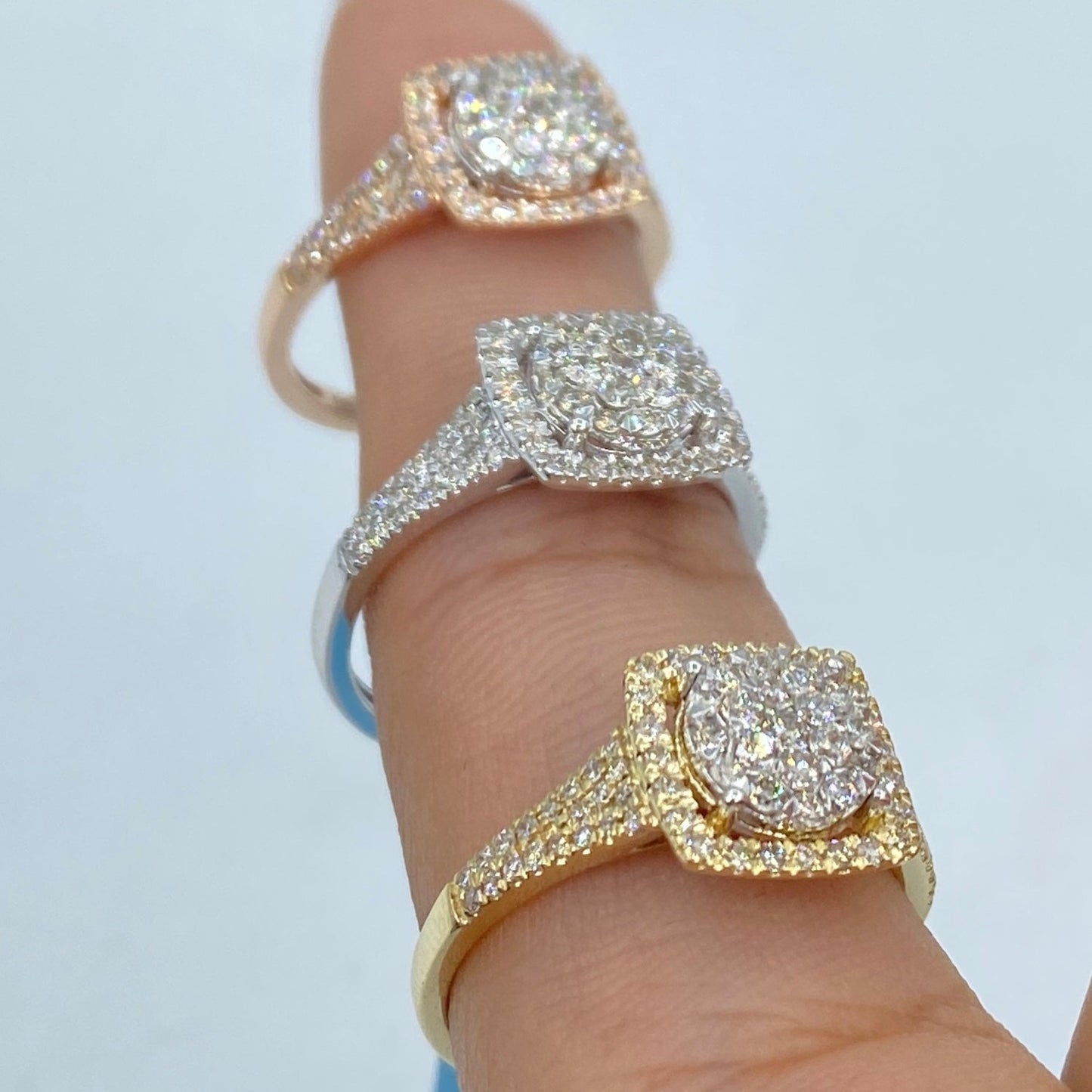 14K Circle Square Halo Diamond Ring