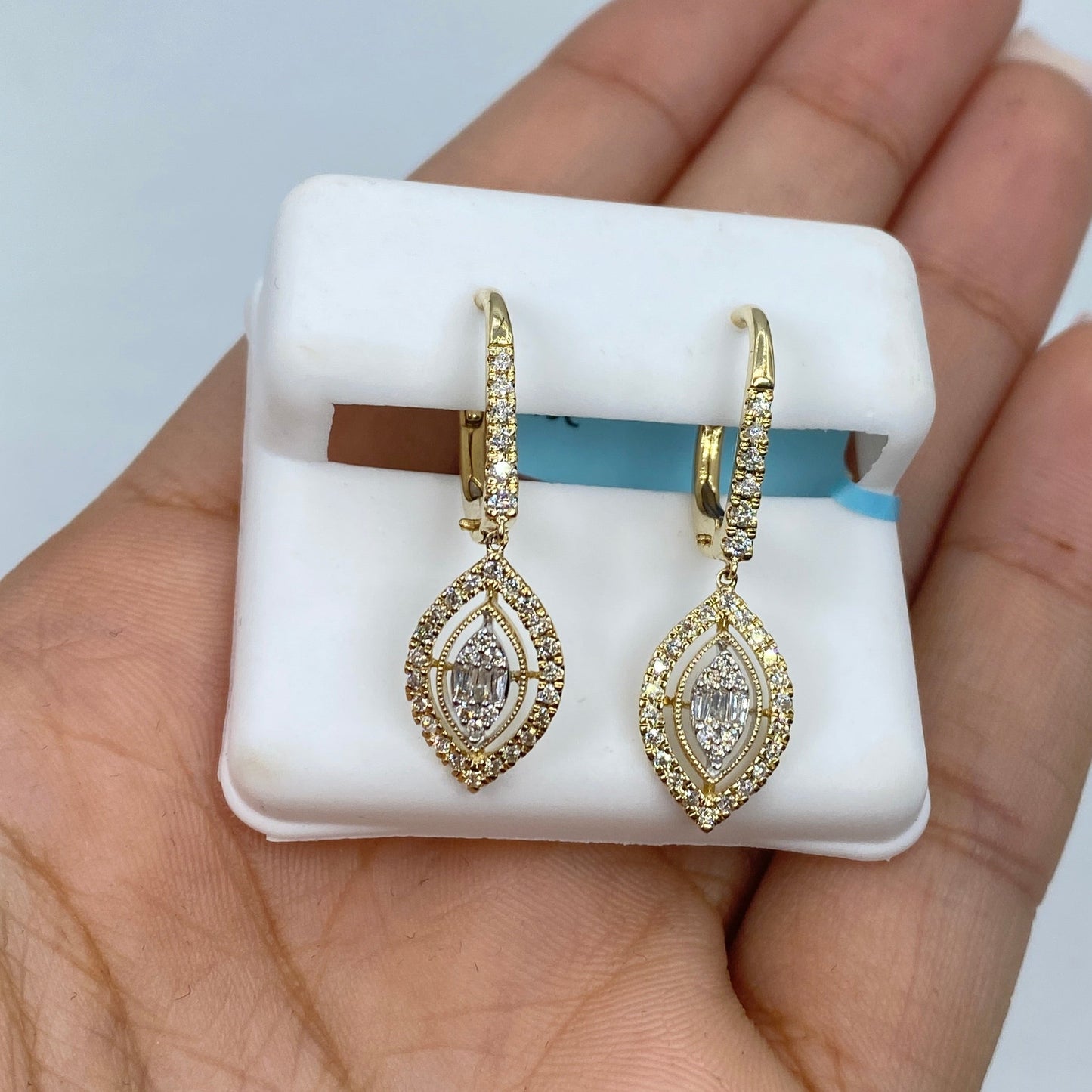 14K Navette Diamond Dangling Earrings