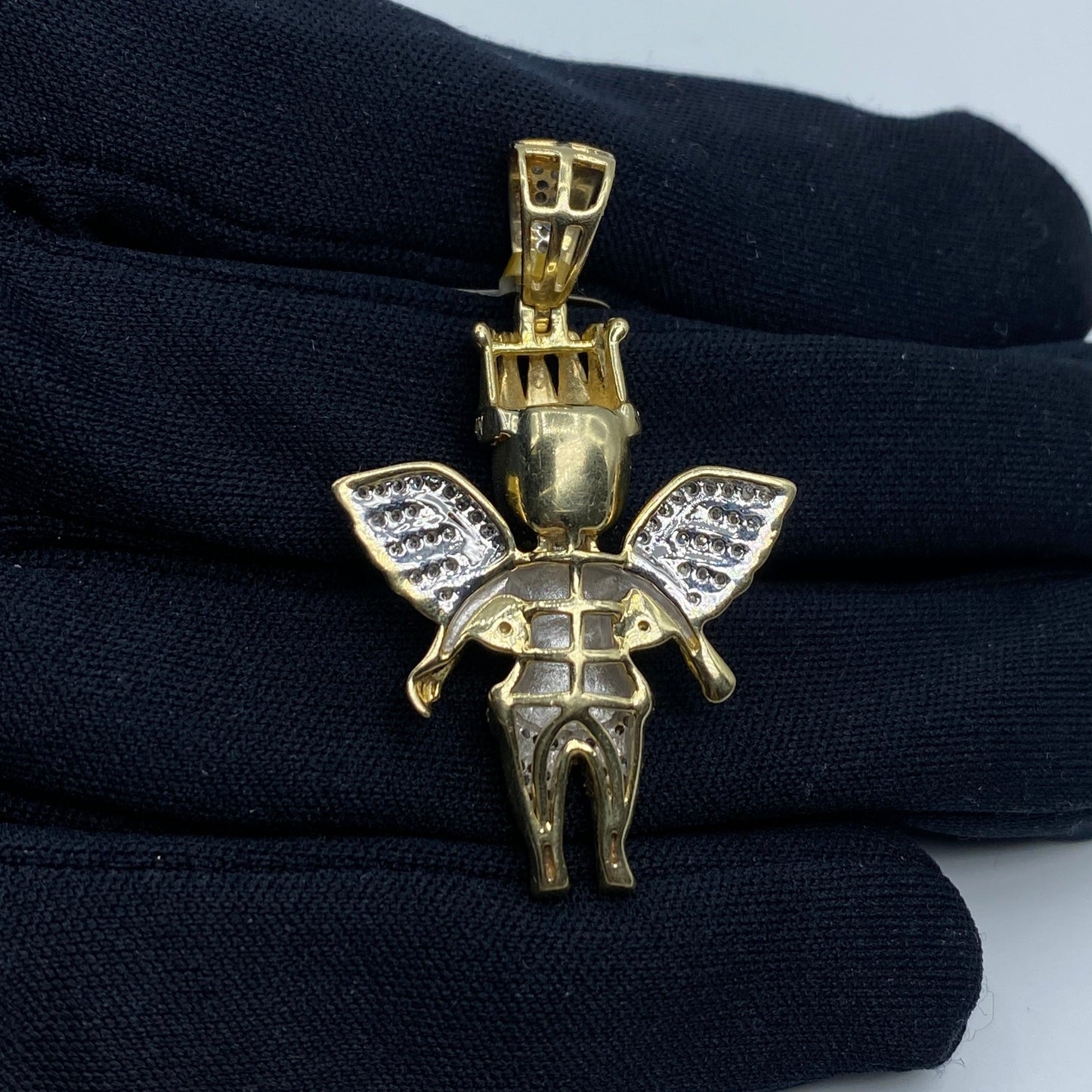 10K Baby Angel With Crown Diamond Pendant