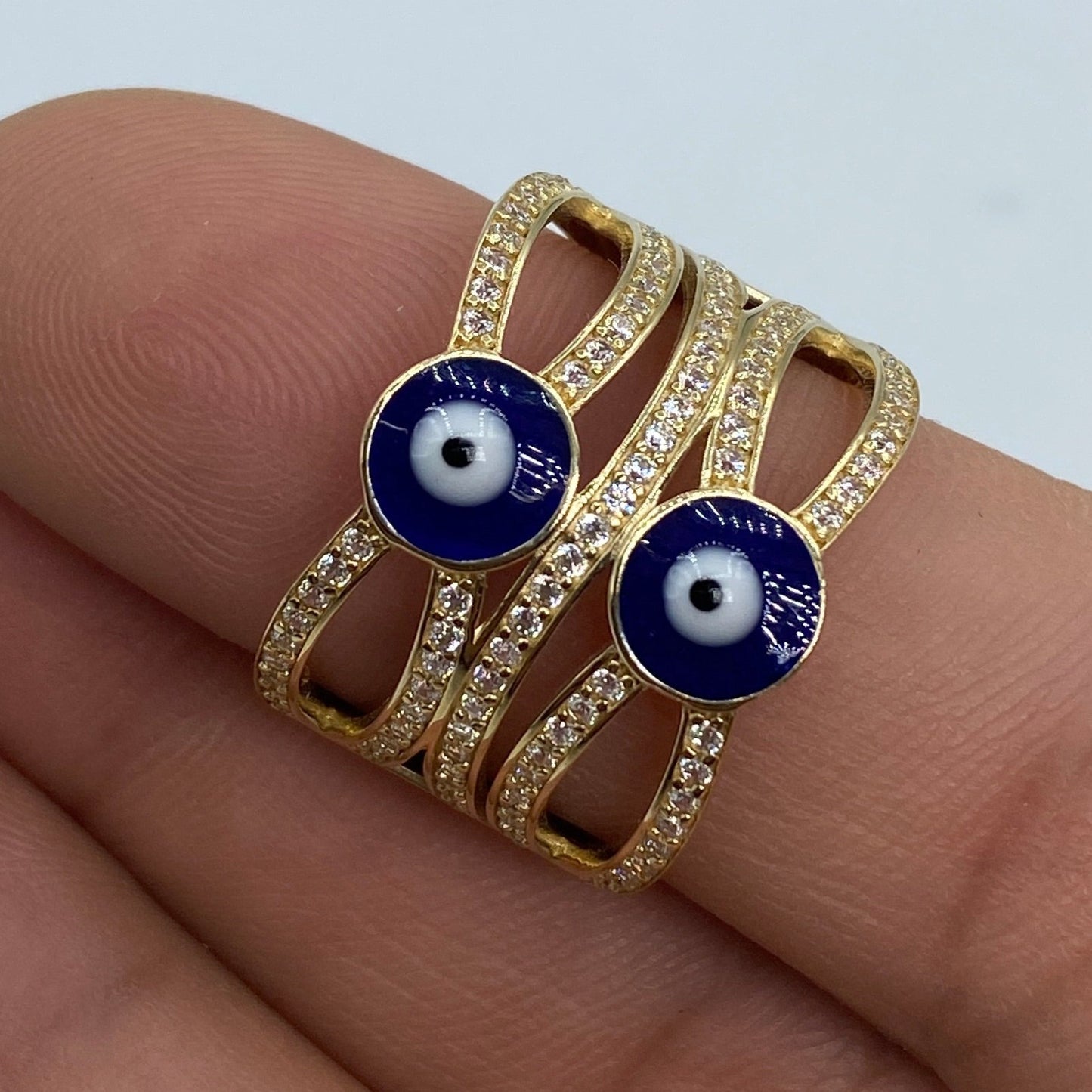 14K Evil Eye Wave Ring