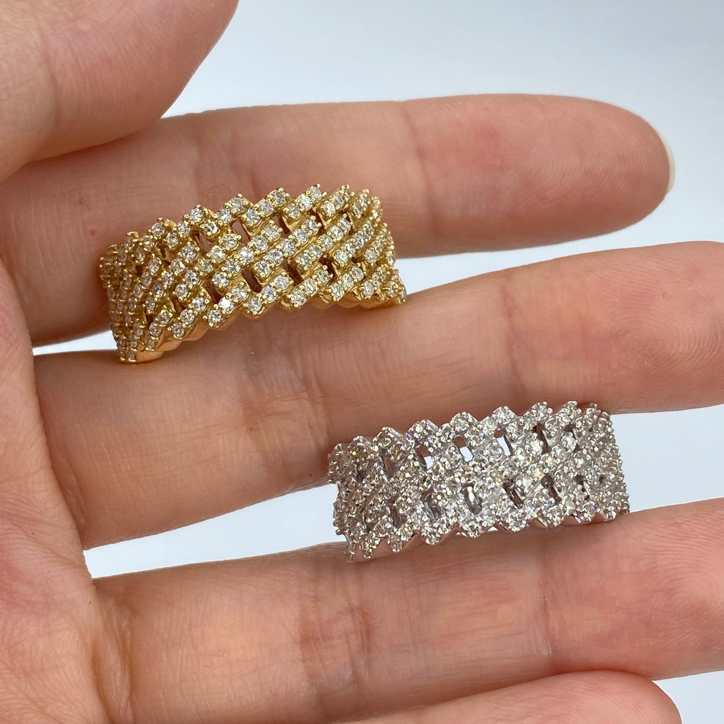 14K Double Cuban Link Diamond Ring