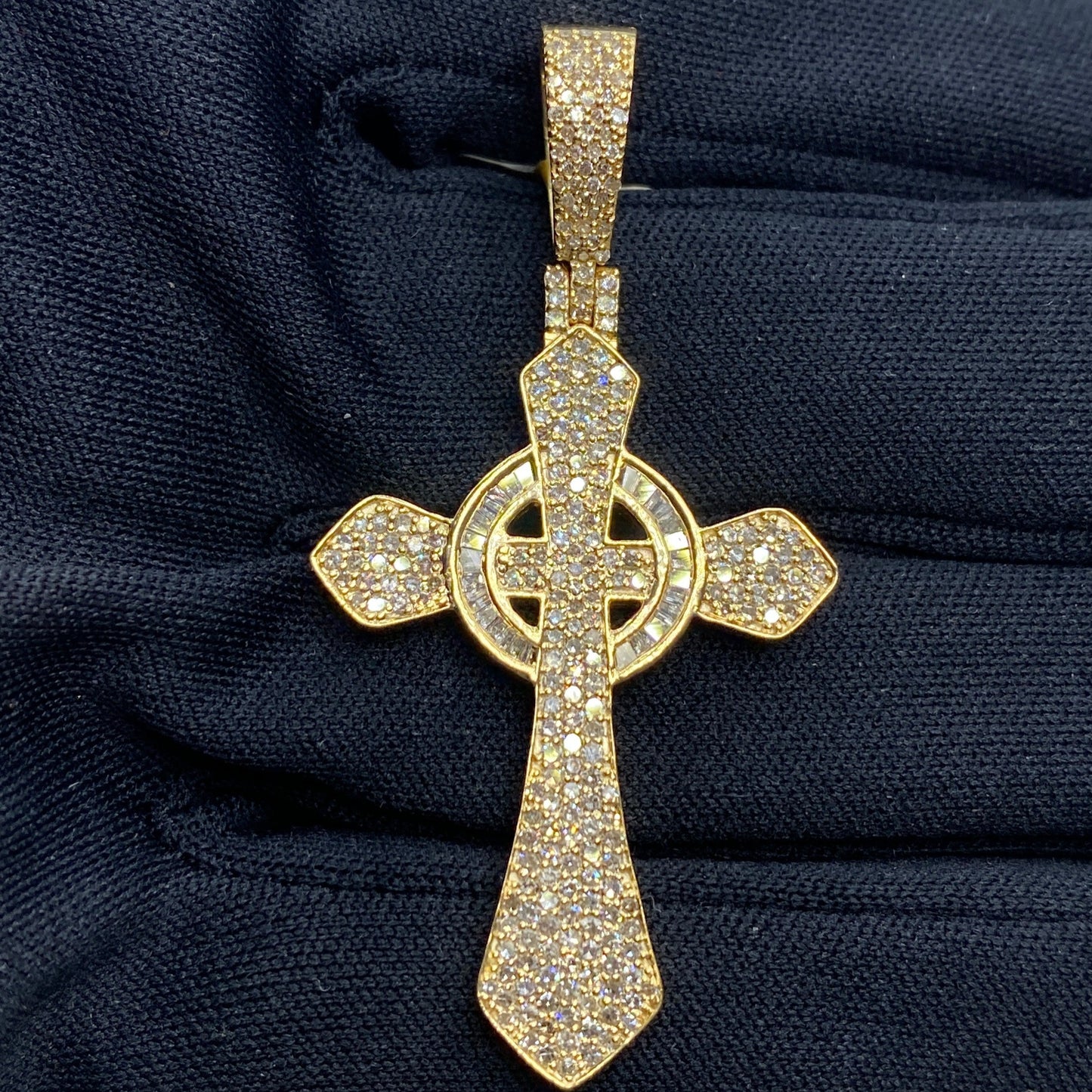 10K Celtic Cross Diamond Baguette Pendant 2.0ct