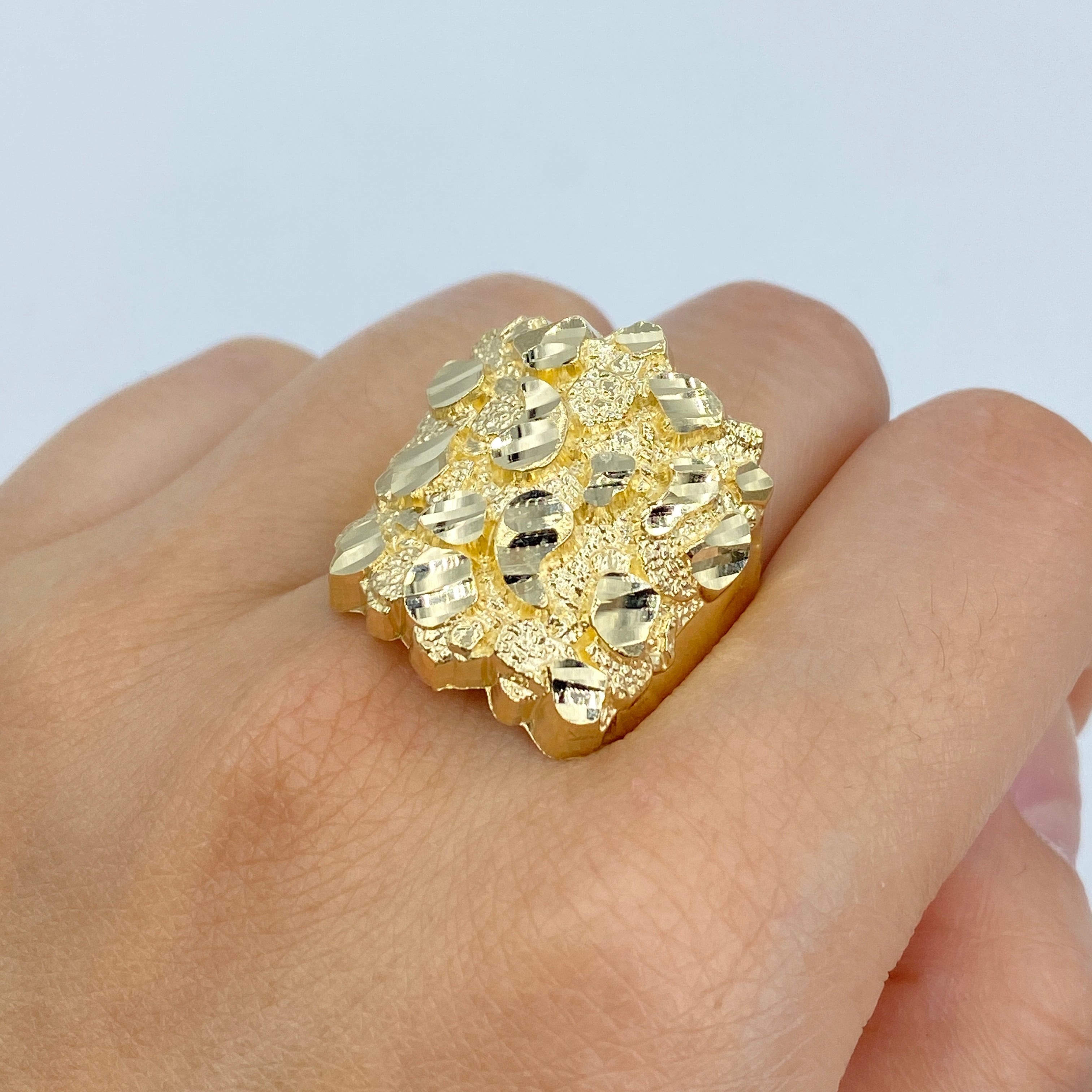 Men's 10k Yellow Gold Nugget Ring - Textured Knight Band, Heavy Tapered Shank | Solid Gold Gift Ring